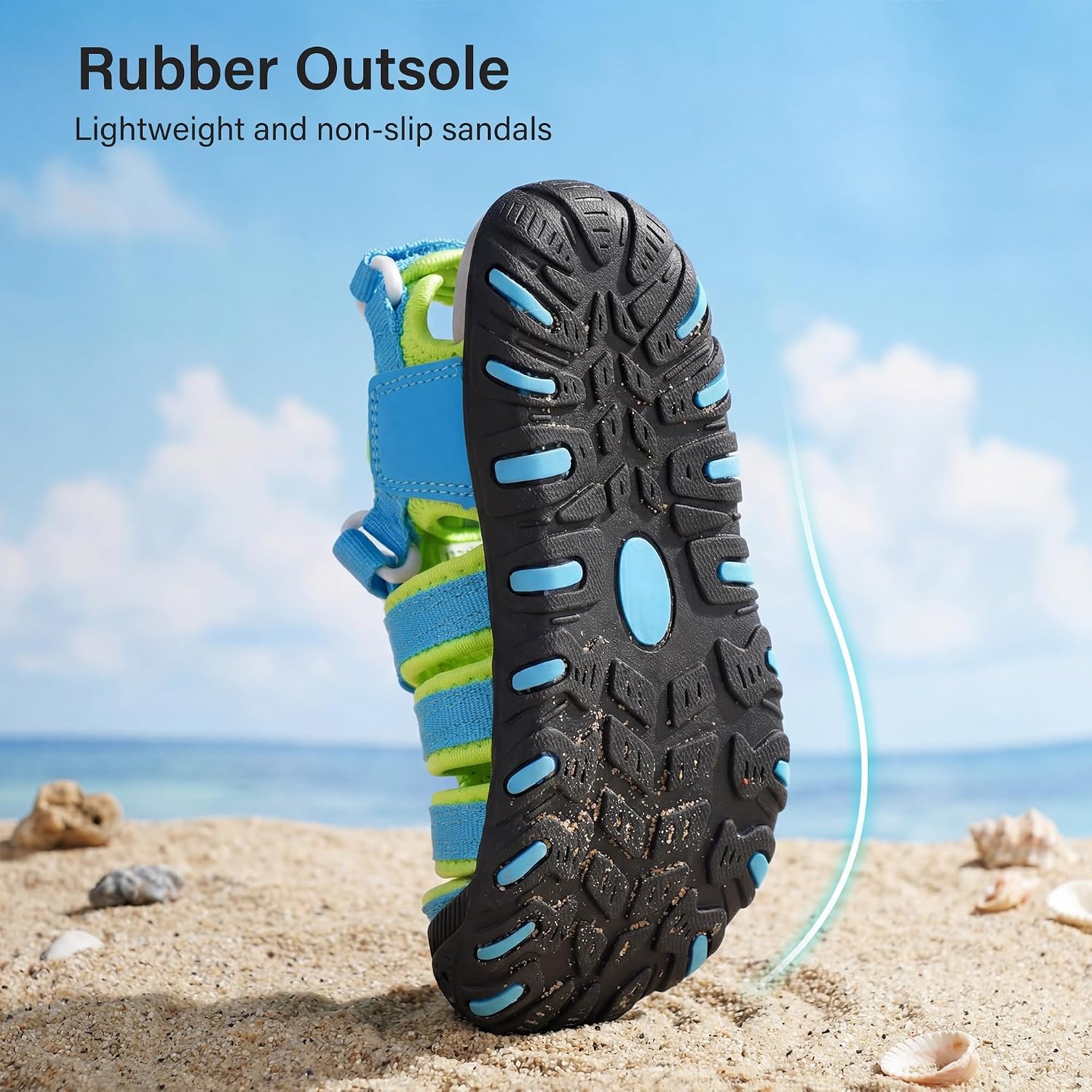 Stelle Girls Closed-Toe Water Hiking Beach Outdoor Sport Sandals | Adjustable Hook-and-Loop Straps Boys & Girls Athletic Shoes Summer Everyday Wear Quick-Drying Materials Toddler to Big Kids(Acid Blue)