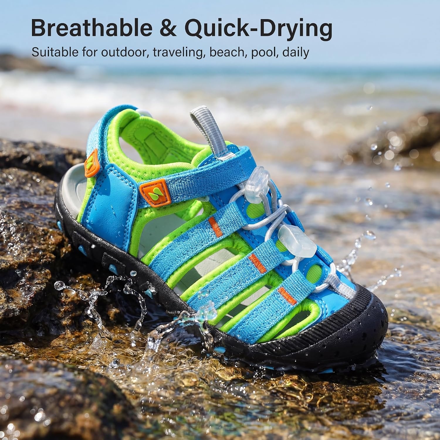 Stelle Girls Closed-Toe Water Hiking Beach Outdoor Sport Sandals | Adjustable Hook-and-Loop Straps Boys & Girls Athletic Shoes Summer Everyday Wear Quick-Drying Materials Toddler to Big Kids(Acid Blue)
