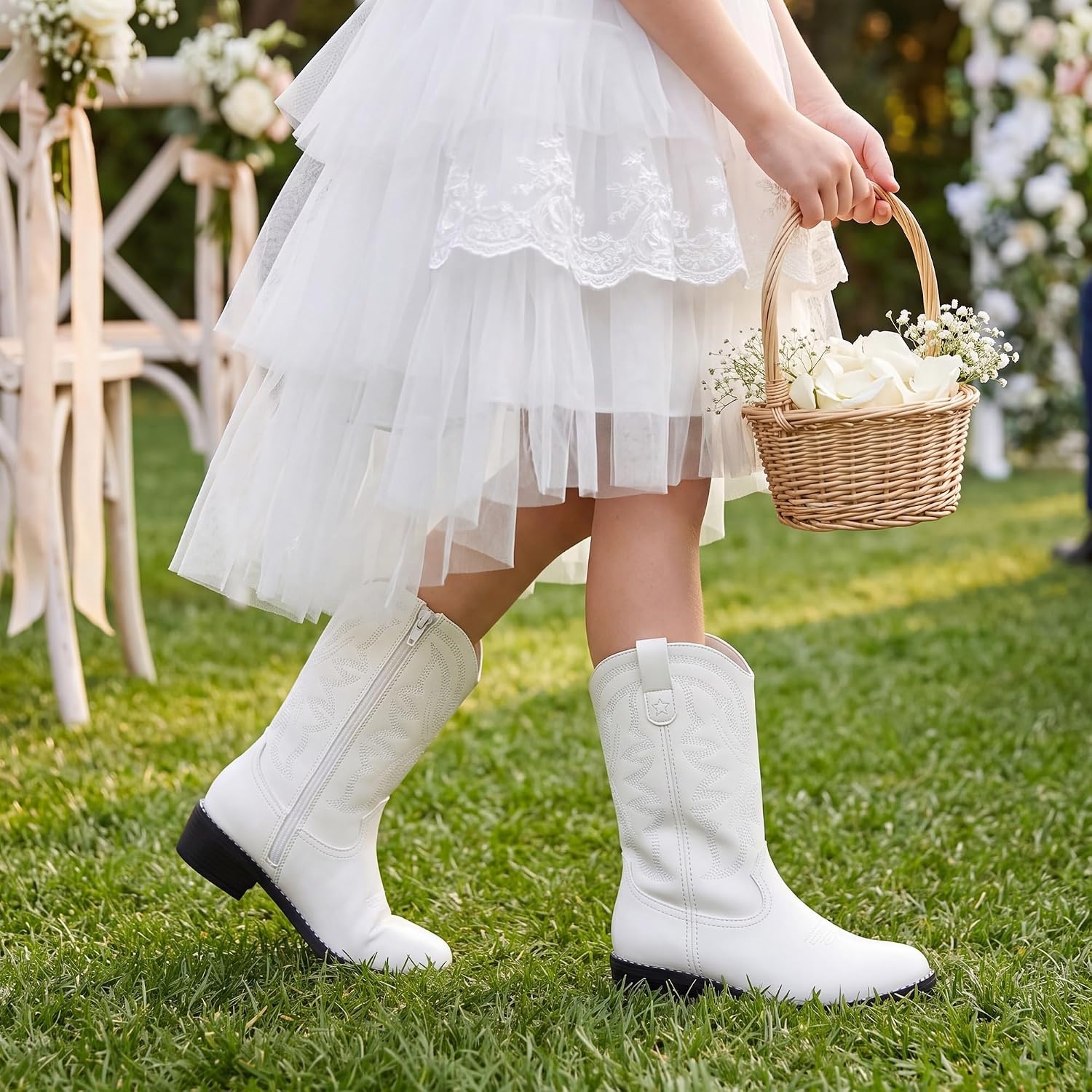 Stelle Cowgirl Boots for Girls Kids Boys Cowboy Boots(White)