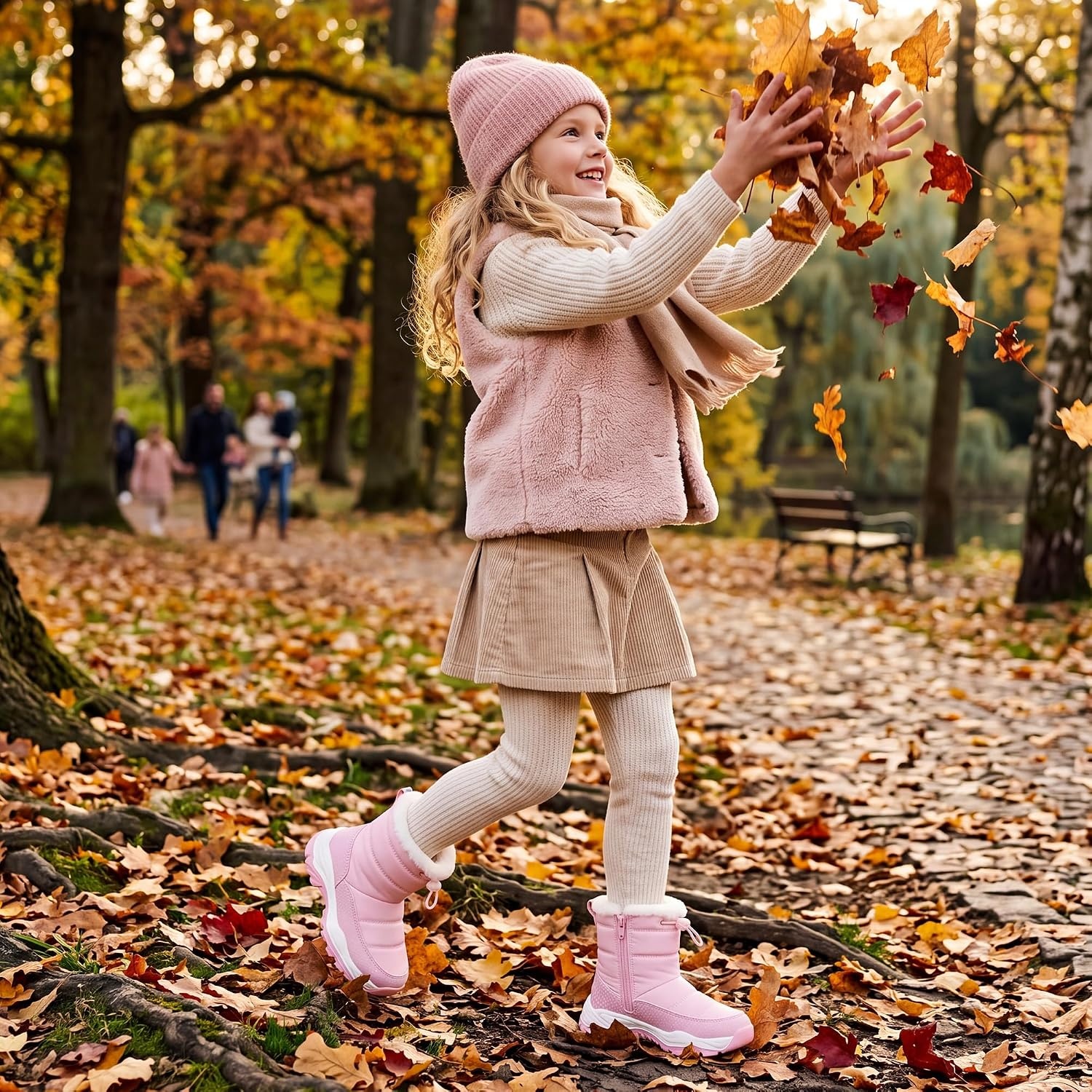 Stelle Toddler Girls Snow Boots Lightweight Pull-On Winter Boots(Pink)