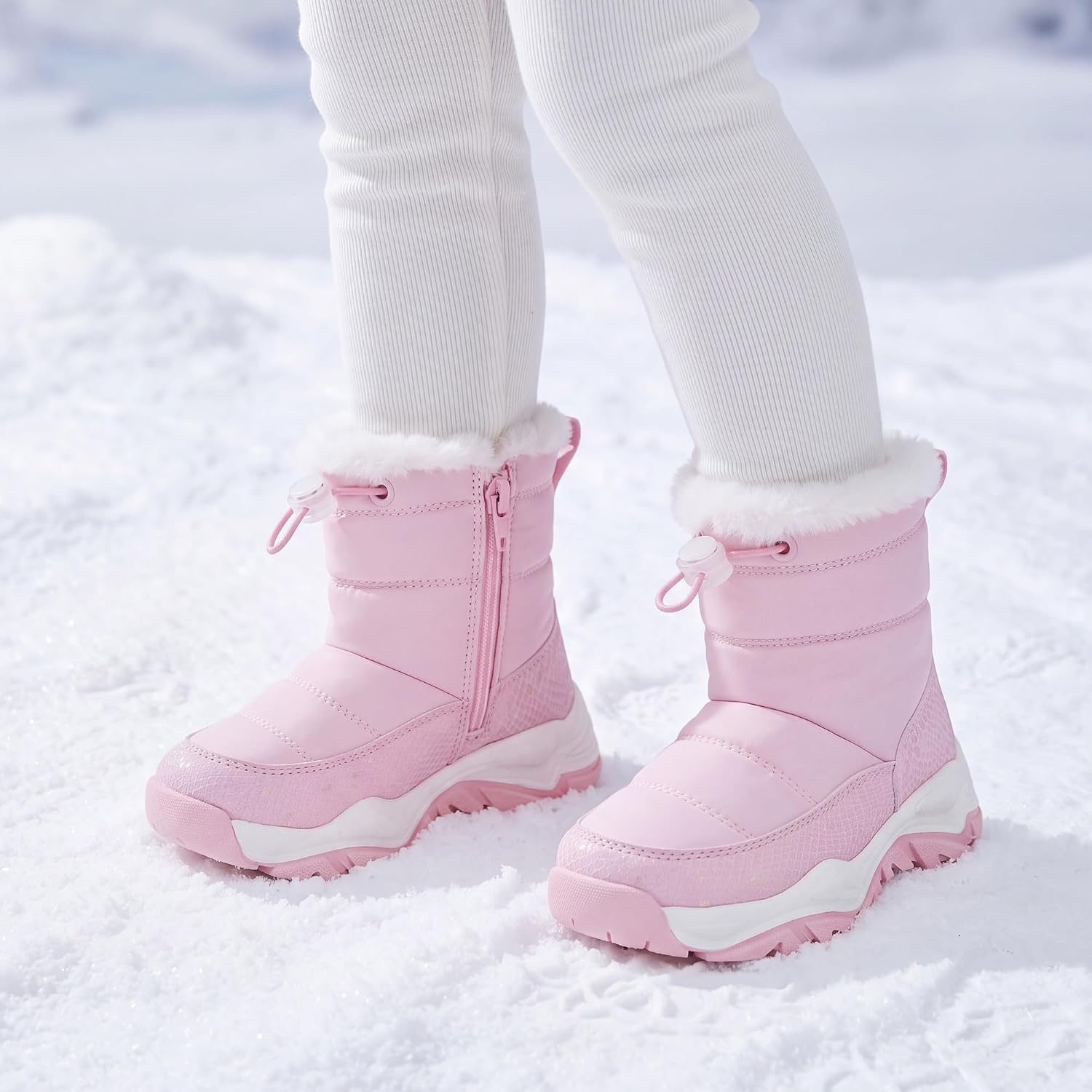 Stelle Toddler Girls Snow Boots Lightweight Pull-On Winter Boots(Pink)