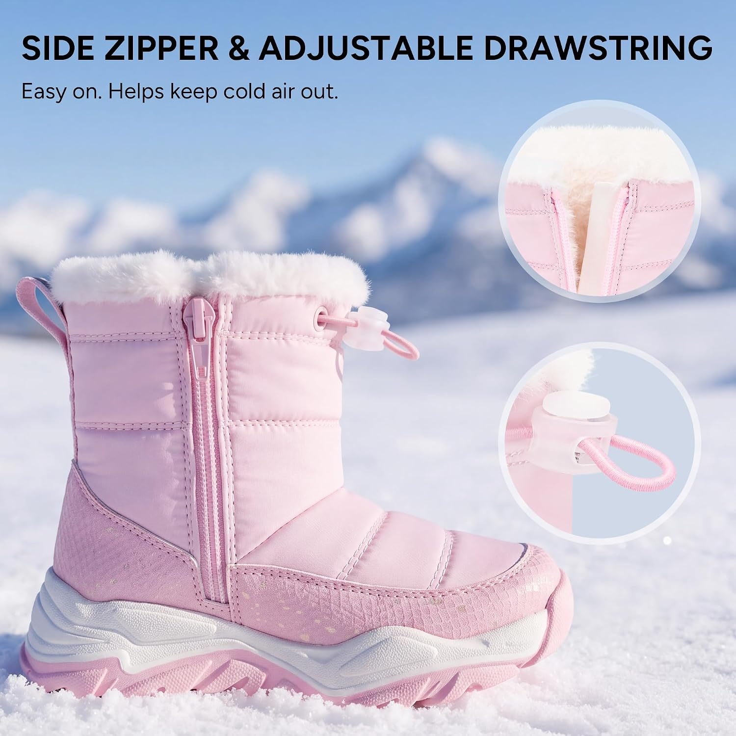Stelle Toddler Girls Snow Boots Lightweight Pull-On Winter Boots(Pink)