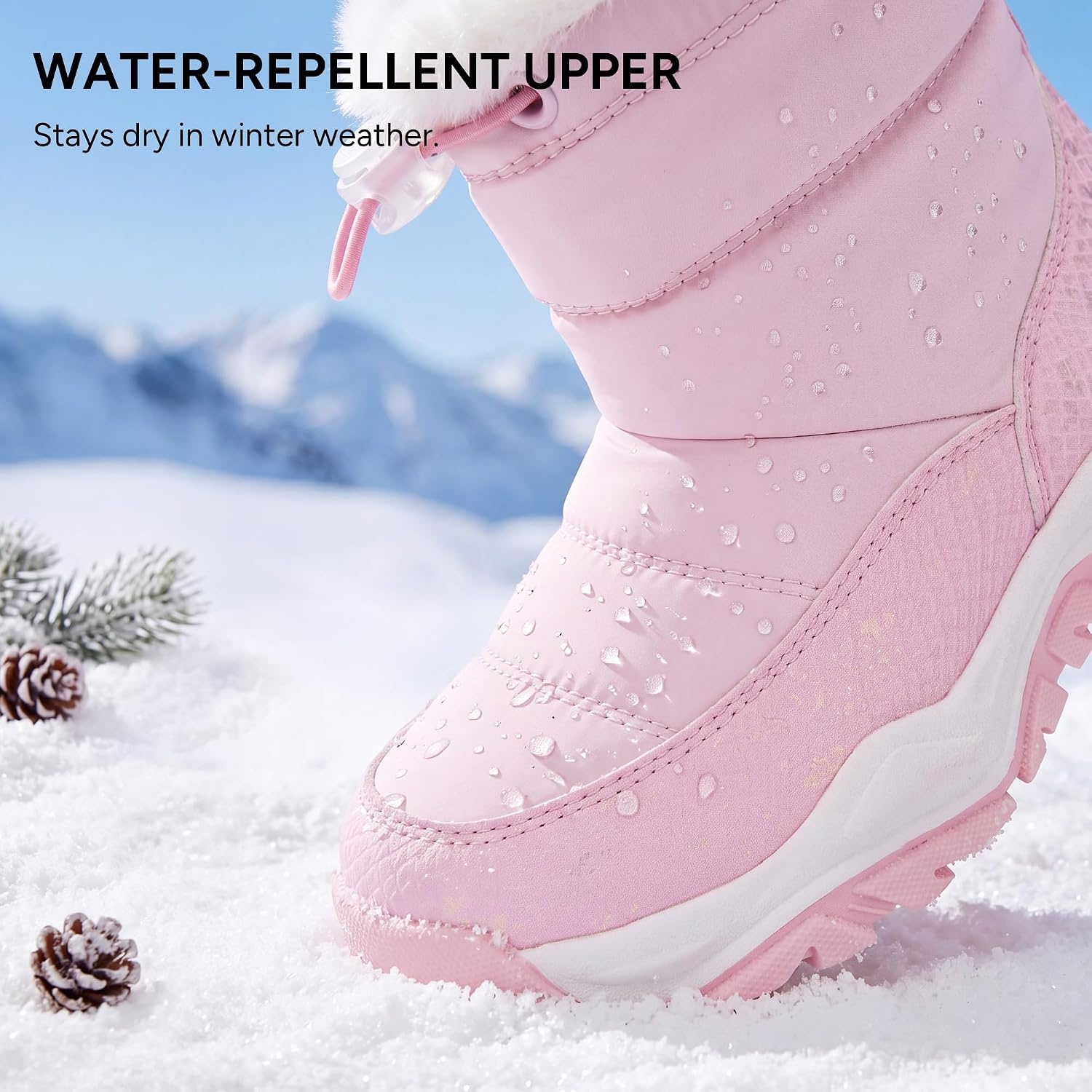 Stelle Toddler Girls Snow Boots Lightweight Pull-On Winter Boots(Pink)