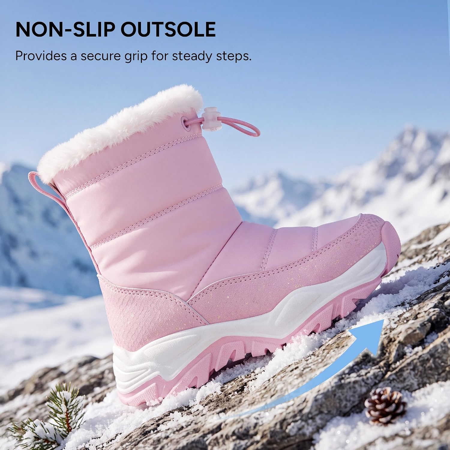 Stelle Toddler Girls Snow Boots Lightweight Pull-On Winter Boots(Pink)