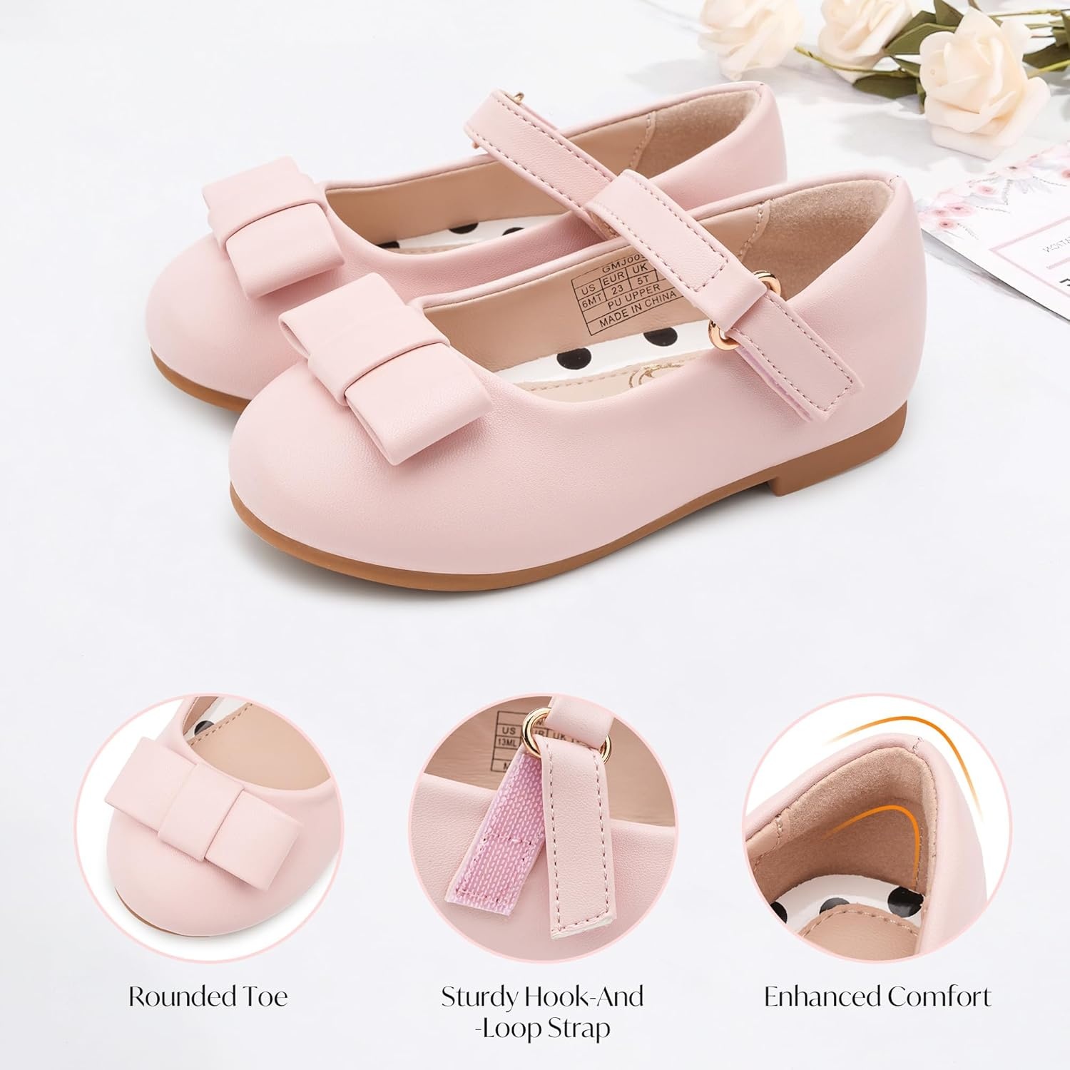 Stelle Girls Dress Shoes Toddler Mary Jane Shoes Flat with Bow for Toddler/Little Kids(Pink-2)