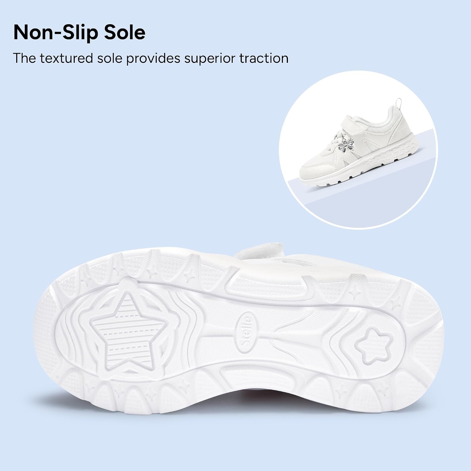 Stelle Girls Sneakers Kids Tennis Shoes with Non-Slip Sole Lightweight Breathable Athletic Sports Running Shoes for Toddler/Little Kid/Big Kid(White+charms)