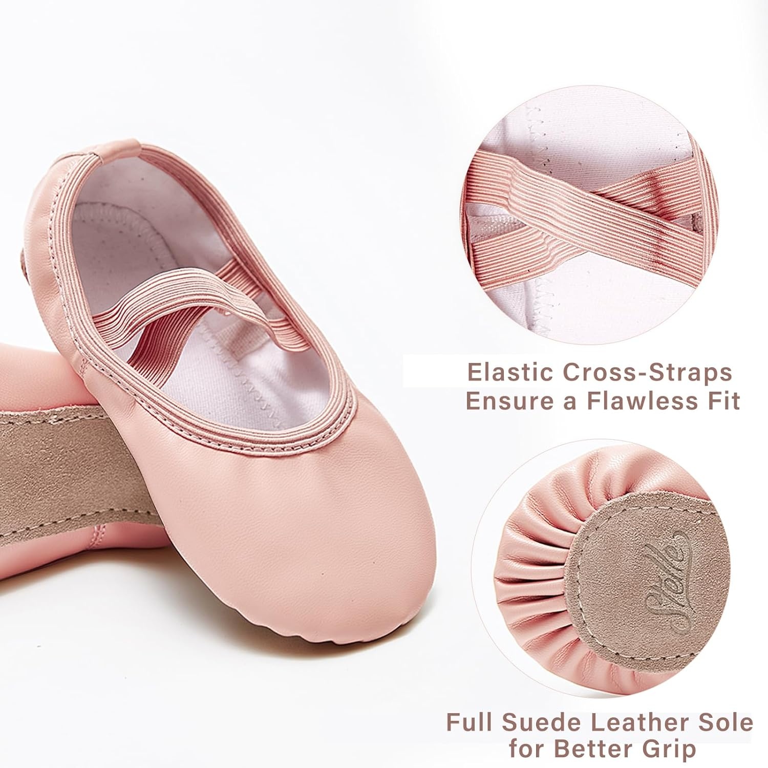 Stelle Ballet Shoes for Girls Soft Leather Dance Slippers Ballerina Shoes(Ballet Pink)