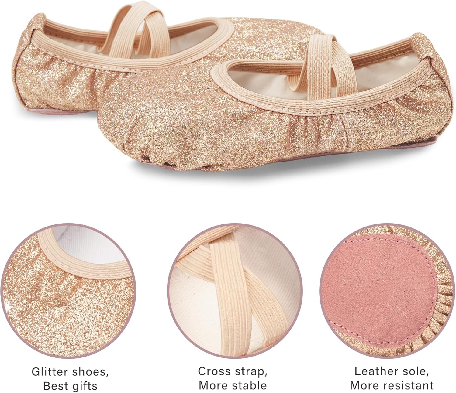 Stelle Ballet Shoes for Girls Glitter | Metallic Faux Leather Ballet Slippers Dance Shoes for Toddler/Little/Big Kids(Gold Glitter)