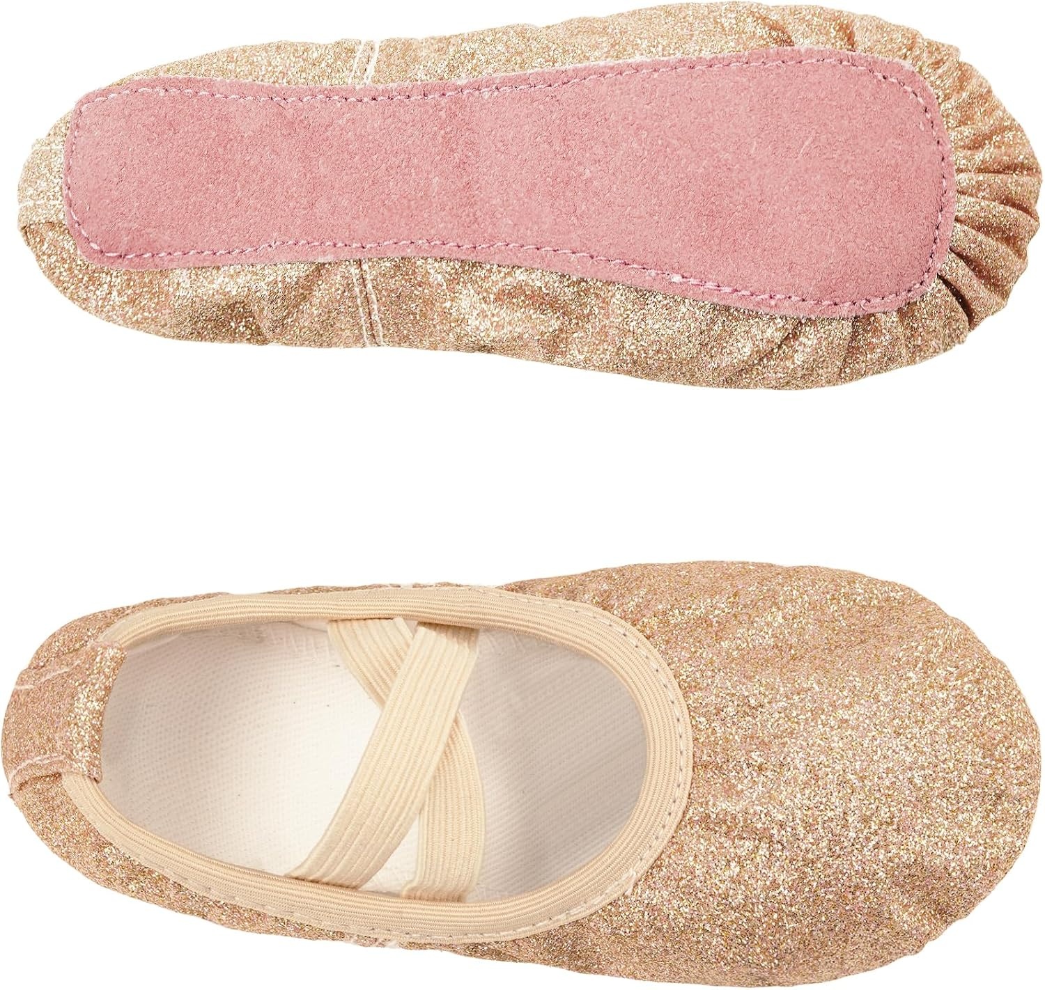 Stelle Ballet Shoes for Girls Glitter | Metallic Faux Leather Ballet Slippers Dance Shoes for Toddler/Little/Big Kids(Gold Glitter)