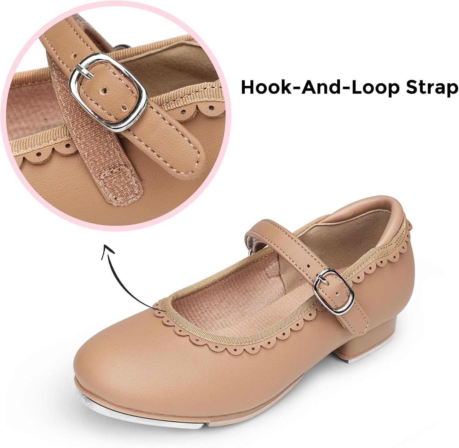 Stelle Tap Shoes for Girls Toddler Dance Shoes Easy Strap Scallop Design (Toddler/Little Kid/Big Kid)(Tan)