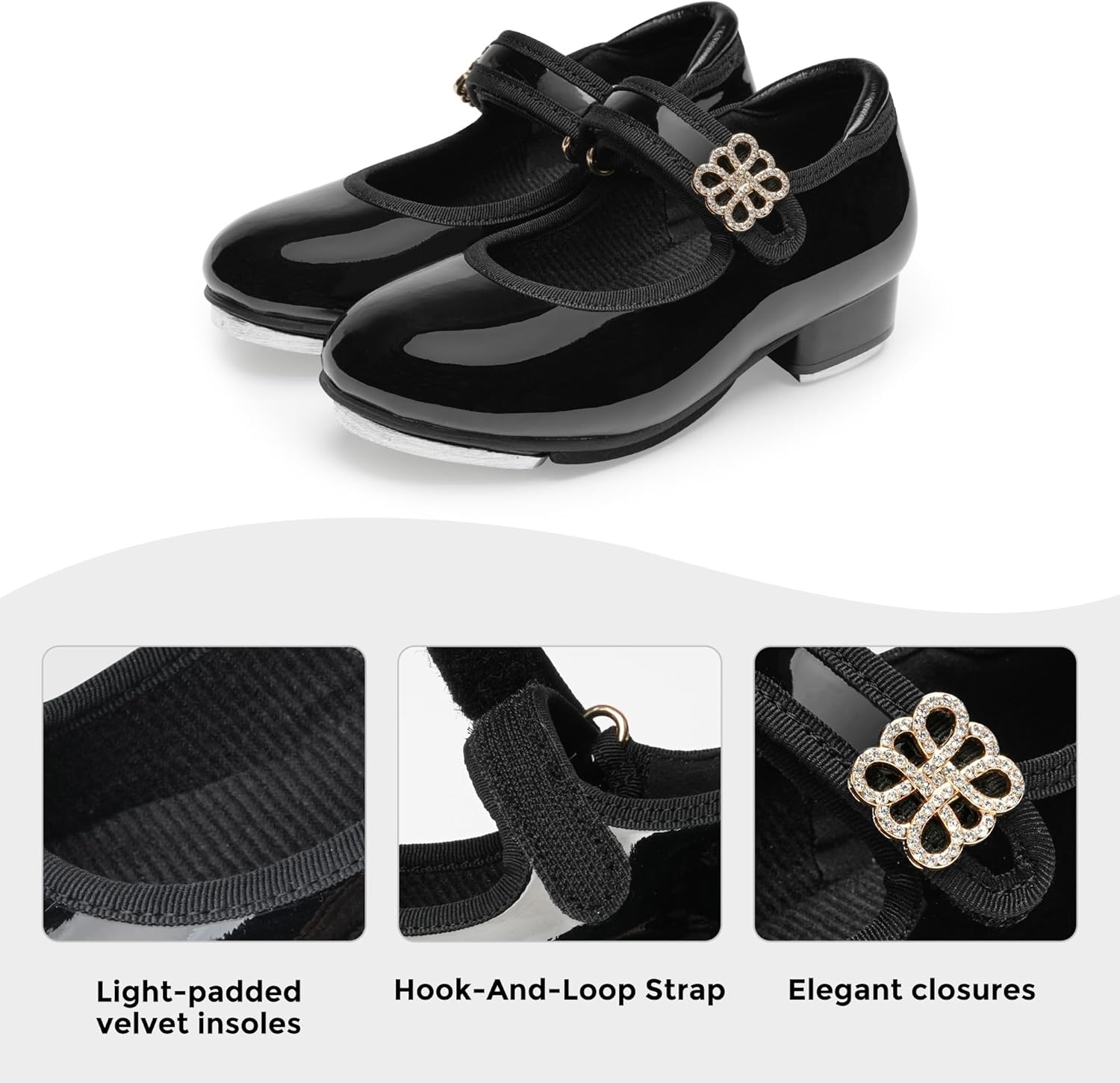 STELLE Girls Tap Shoes Boys Buckle PU Leather Dance Shoes(Toddler/Little Kid/Big Kid)(Black)