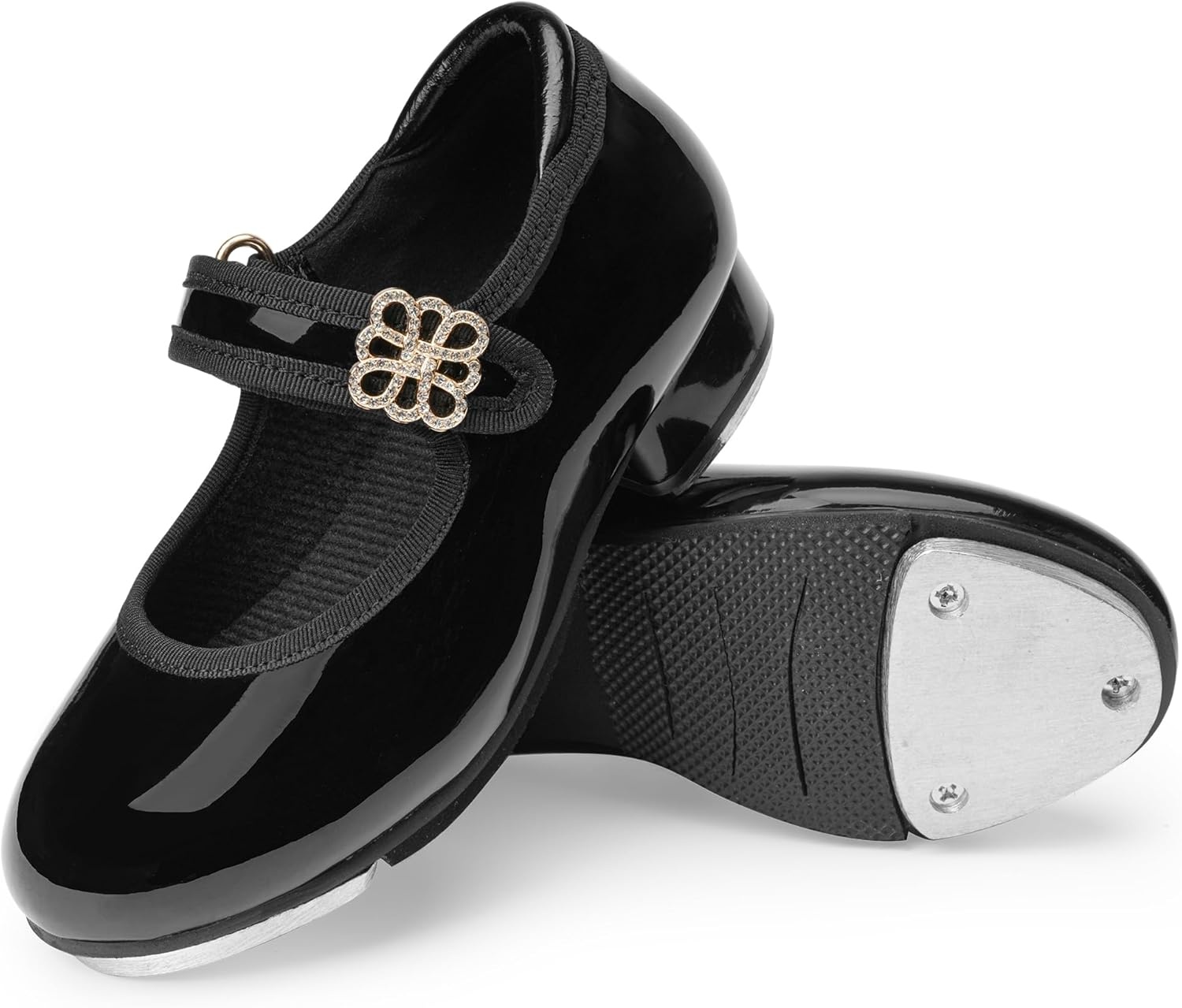 STELLE Girls Tap Shoes Boys Buckle PU Leather Dance Shoes(Toddler/Little Kid/Big Kid)(Black)