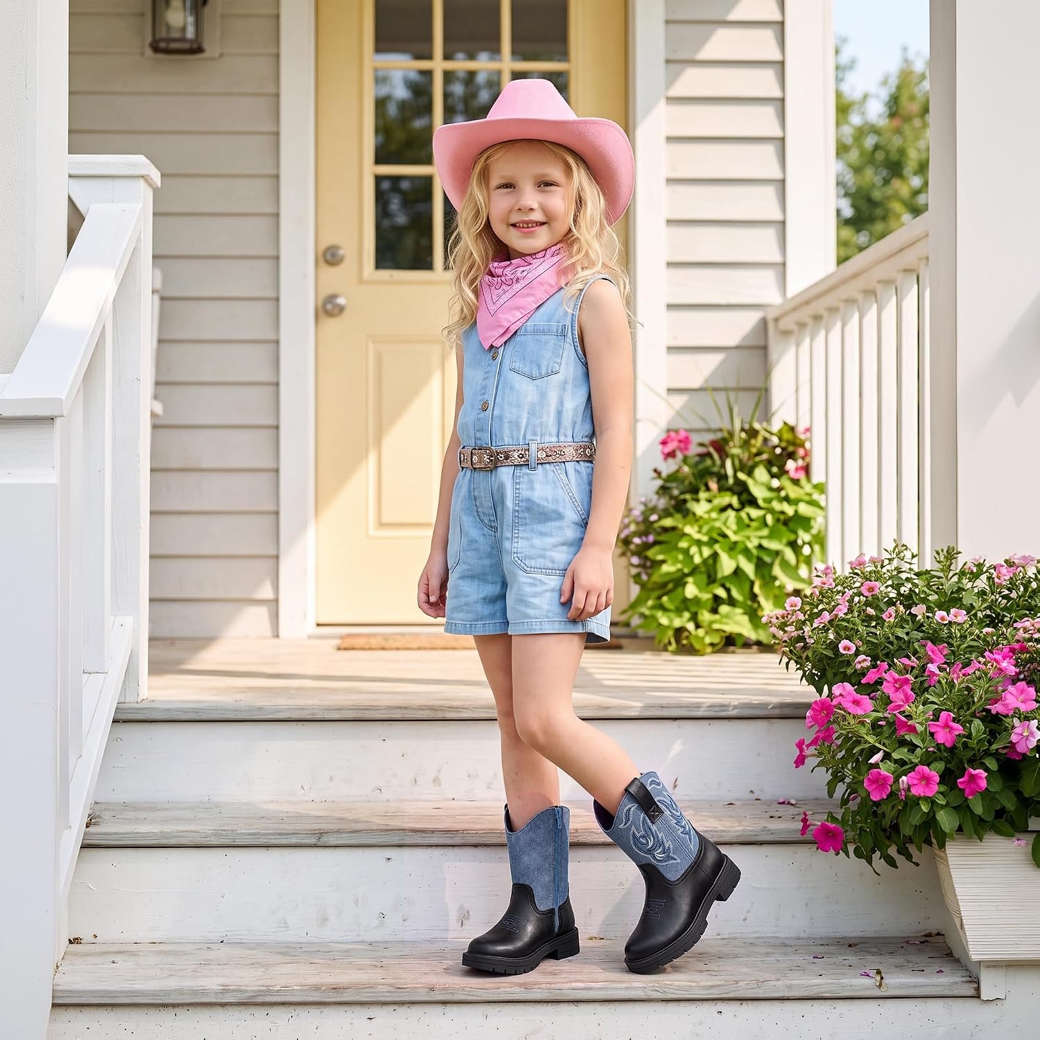Stelle Kids Cowboy Boots Toddler Girls Boys Western Boots(Denim)