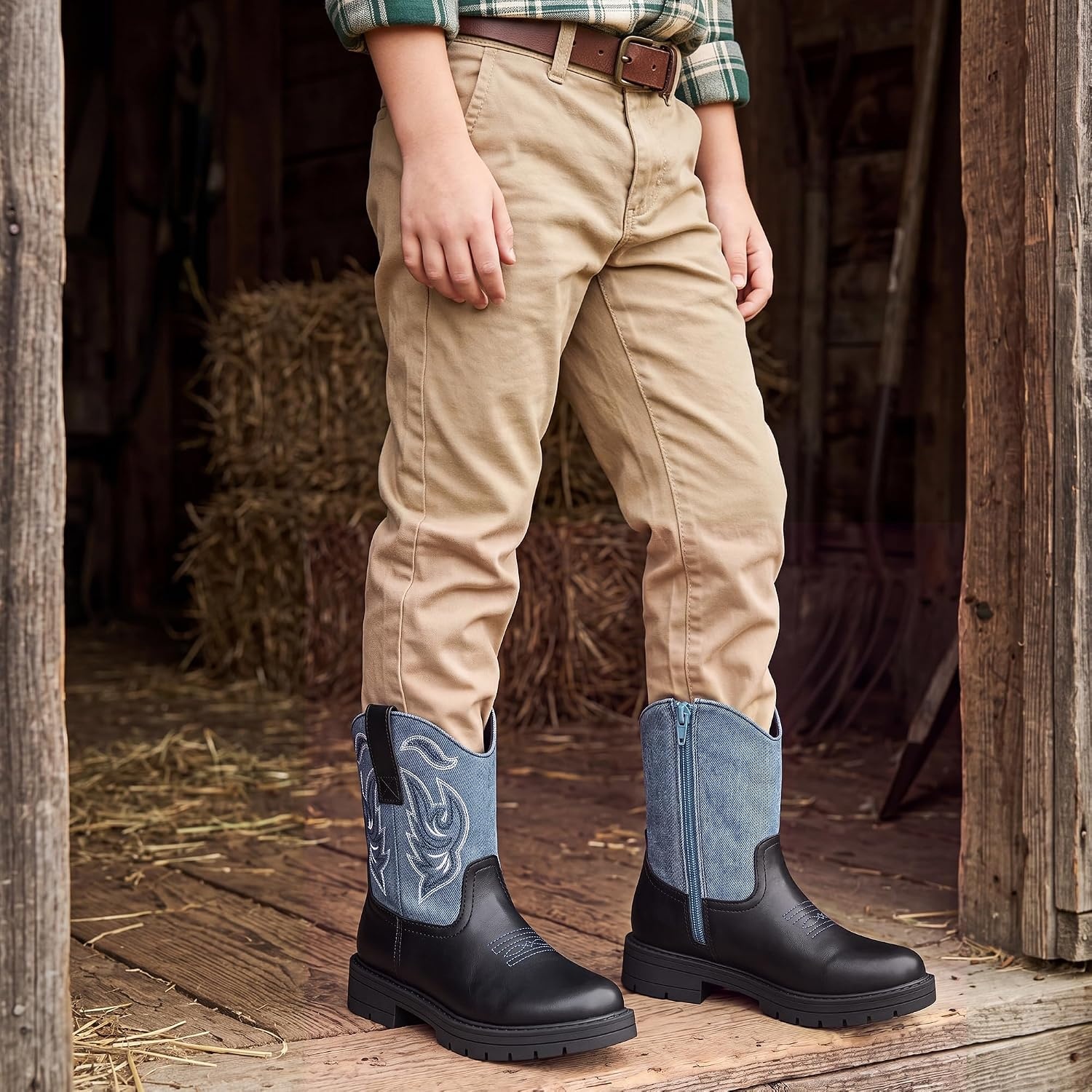 Stelle Kids Cowboy Boots Toddler Girls Boys Western Boots(Denim)