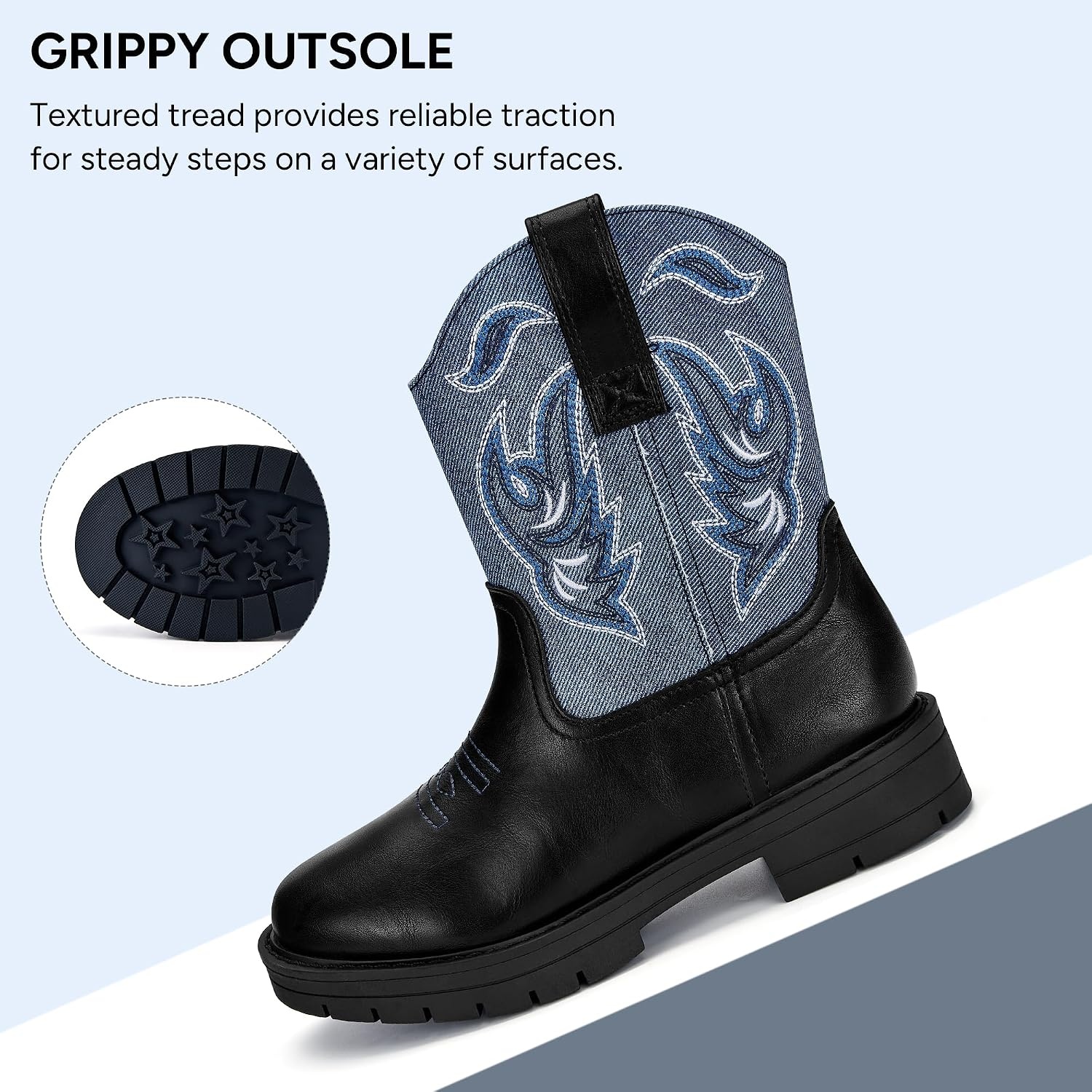 Stelle Kids Cowboy Boots Toddler Girls Boys Western Boots(Denim)