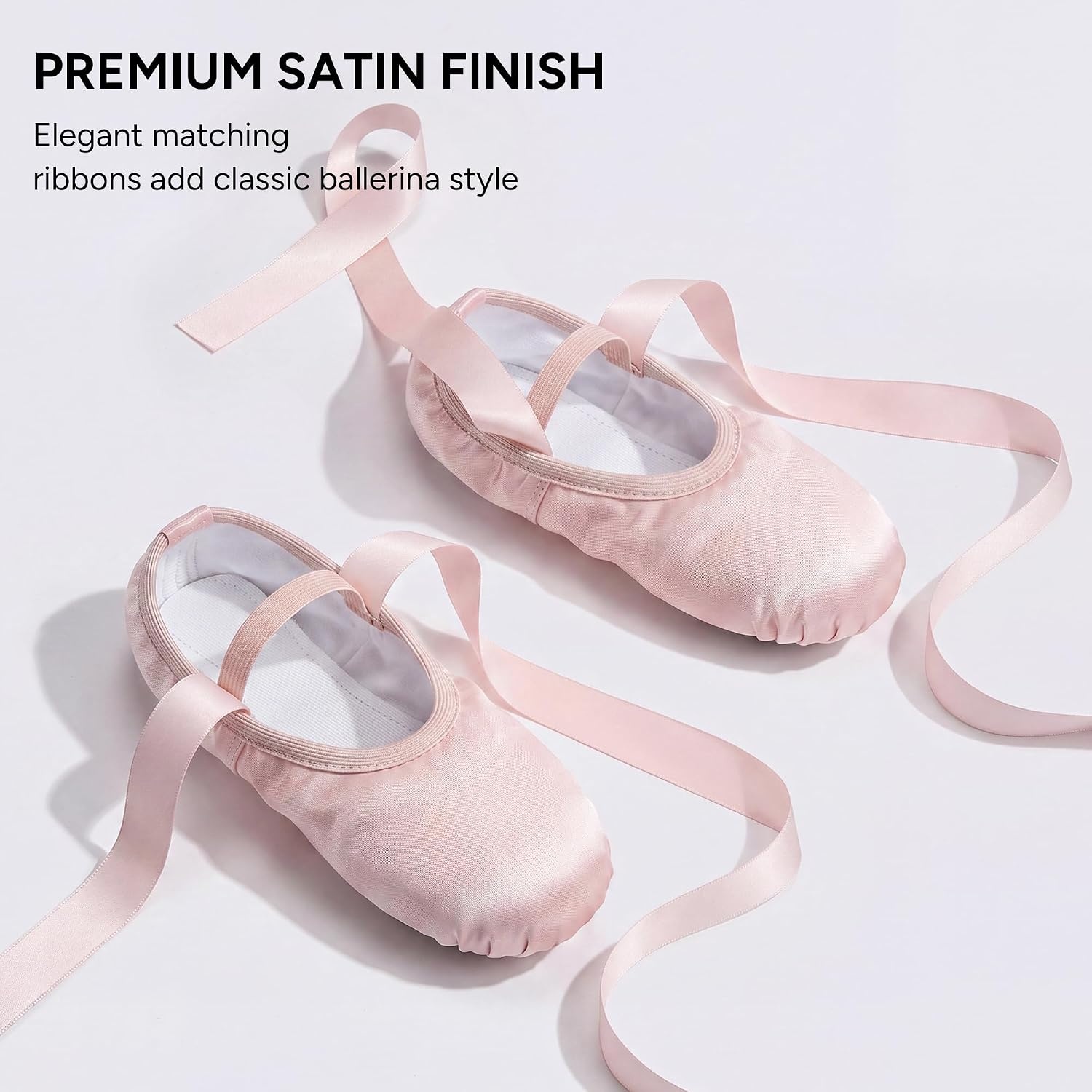 Stelle Ballet Shoes for Girls Satin Ballerina Shoes Ribbons Elastic Straps(Ballet Pink)