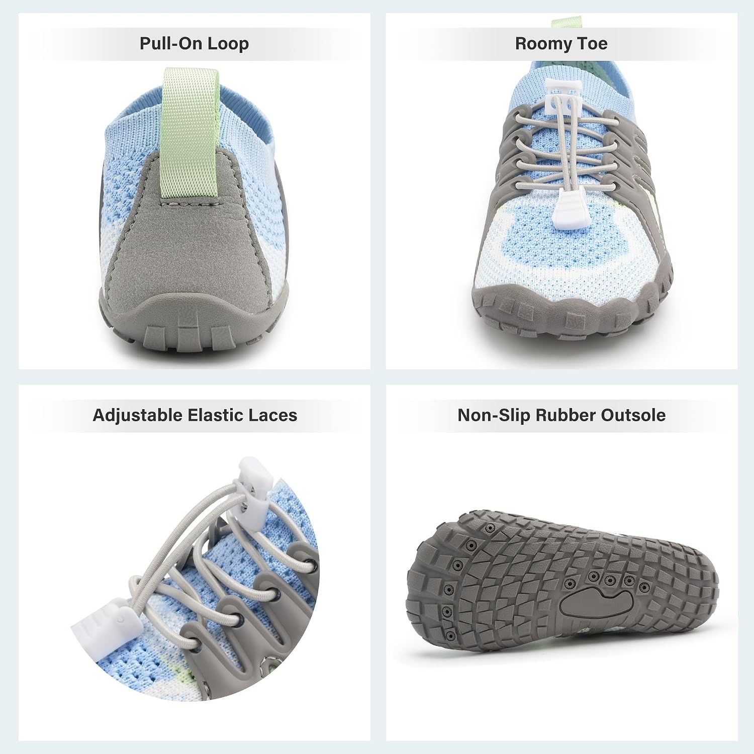 Stelle Water Shoes for Kids Adjustable Laces(Icy Blue)