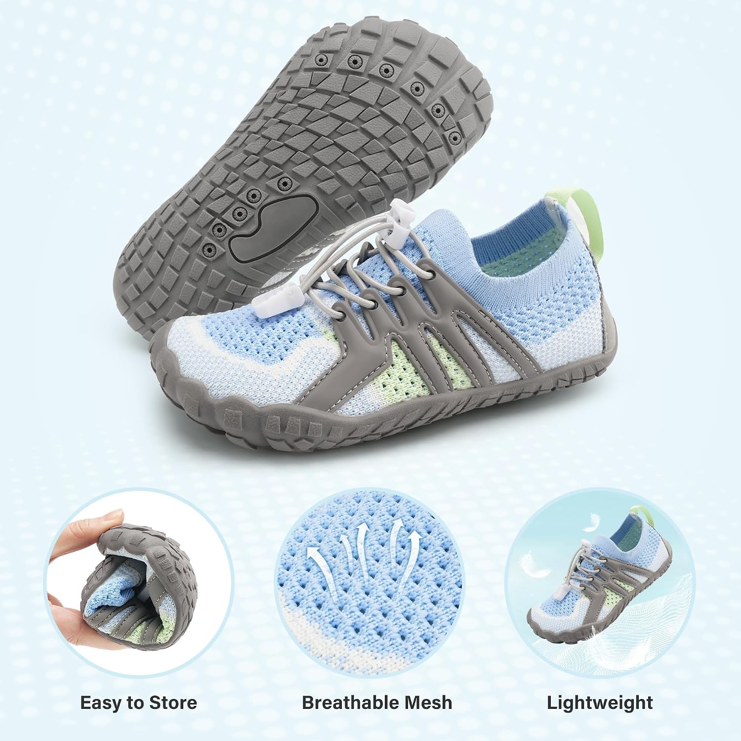 Stelle Water Shoes for Kids Adjustable Laces(Icy Blue)