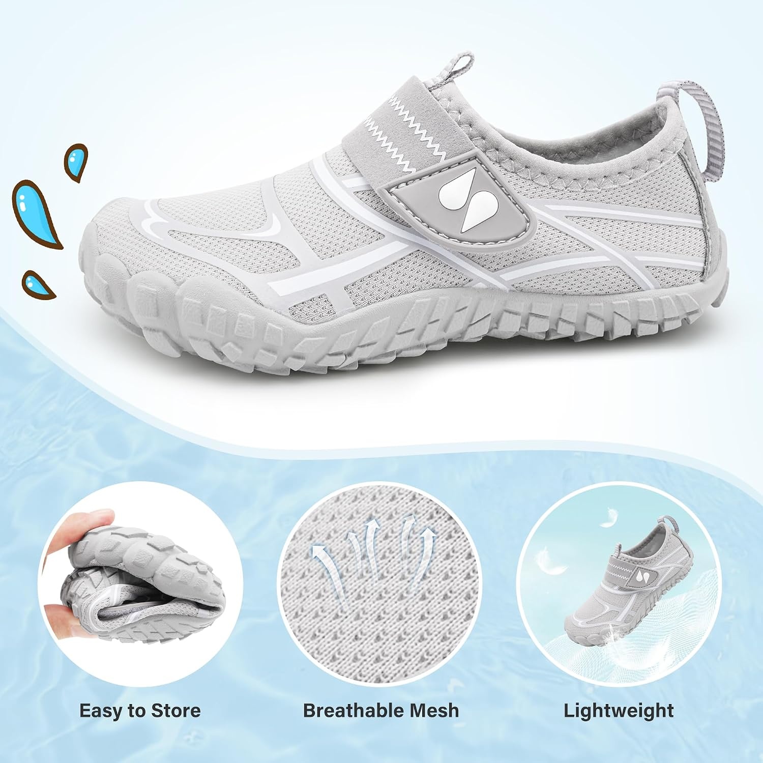 Stelle Kids Water Shoes Wide Toe Box Quick Dry Barefoot(Light Grey)