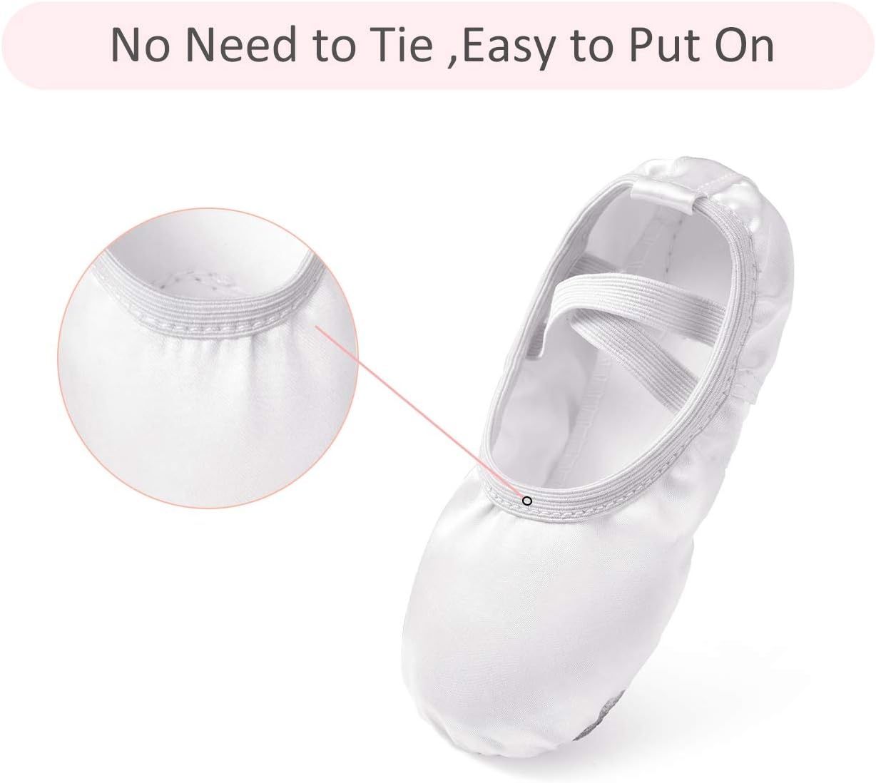 Stelle Ballet Shoes for Girls Satin Ballerina Shoes Ribbons Elastic Straps(White(no Ribbon))