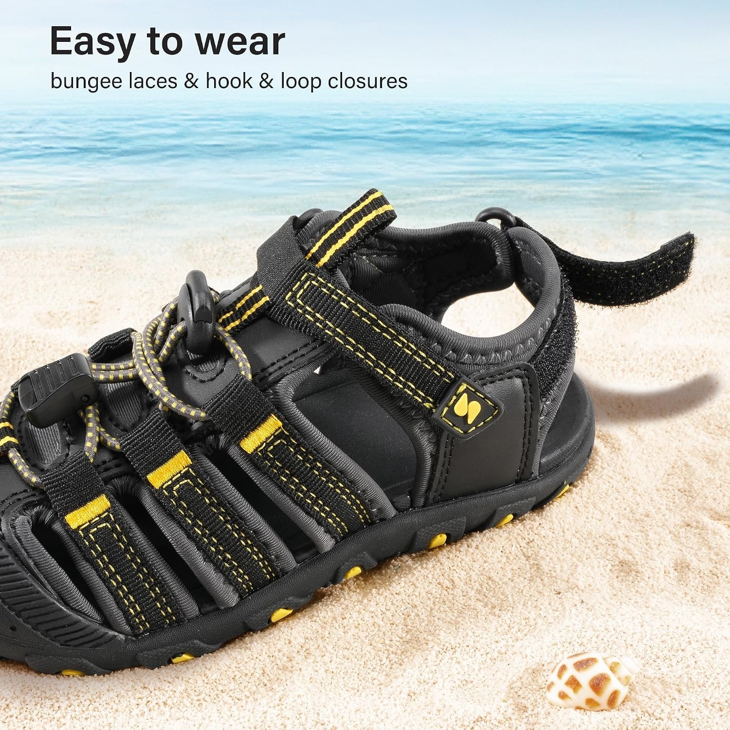 Stelle Girls Closed-Toe Water Hiking Beach Outdoor Sport Sandals(Black)