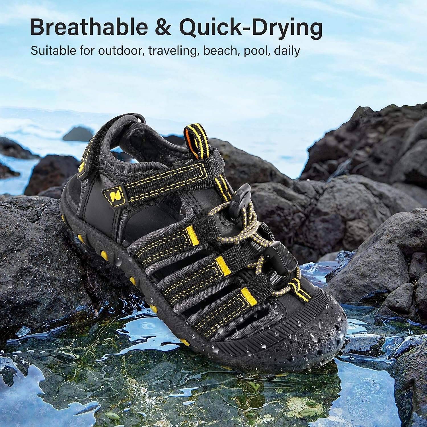 Stelle Girls Closed-Toe Water Hiking Beach Outdoor Sport Sandals(Black)