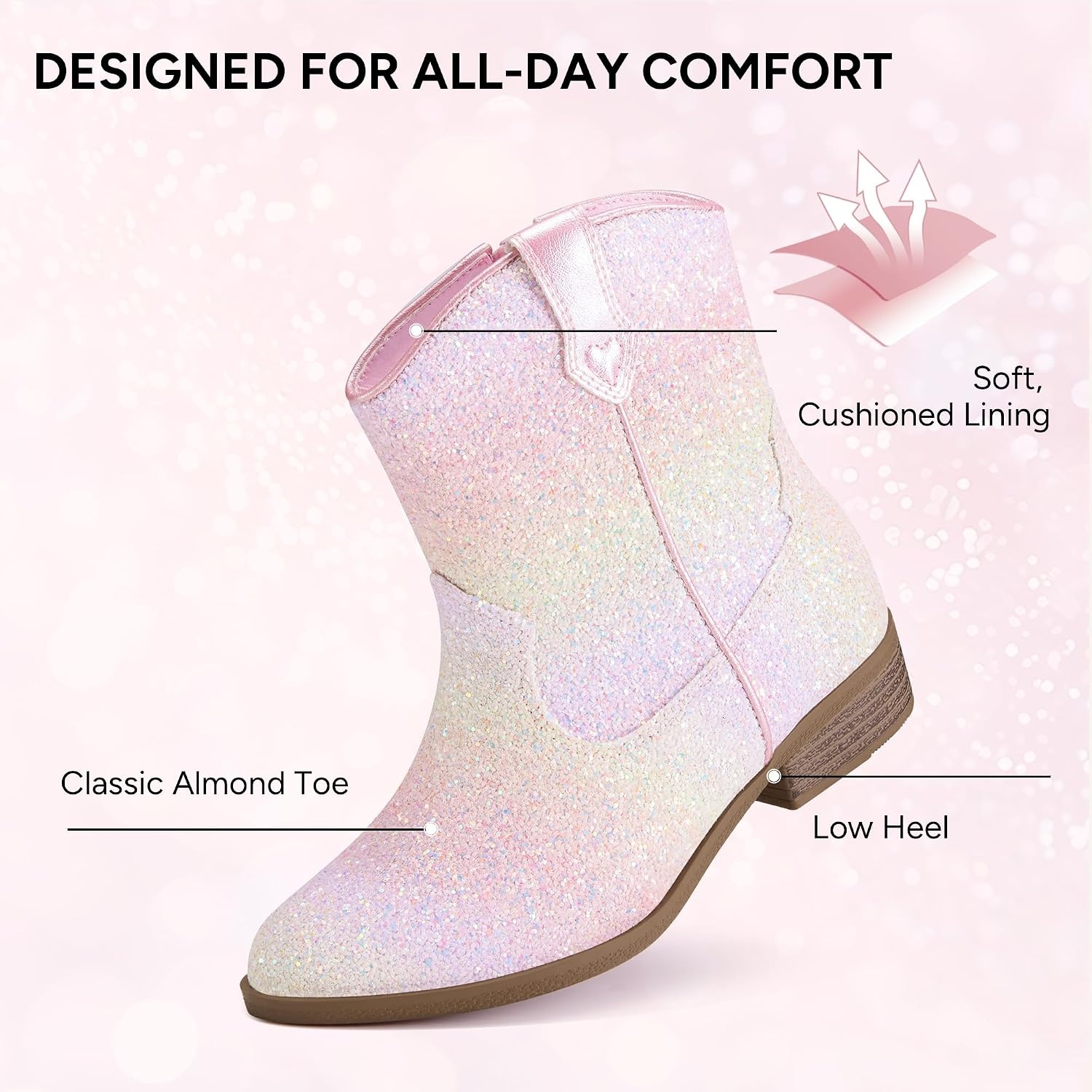Stelle Girls Glitter Cowgirl Boots Toddler Kids Cowboy Boots(Pink Ombre Glitter)