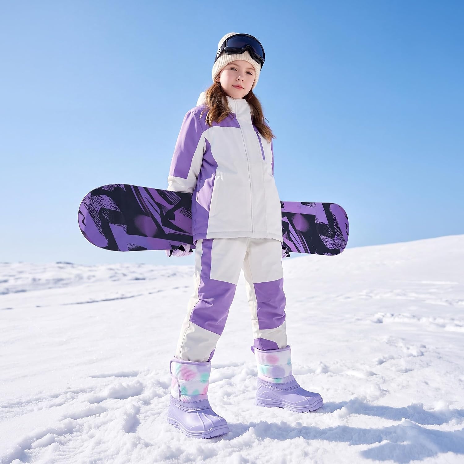 Stelle Girls Snow Boots Waterproof Easy-On Non-Slip Winter Boots(Tie Dye Lavender)