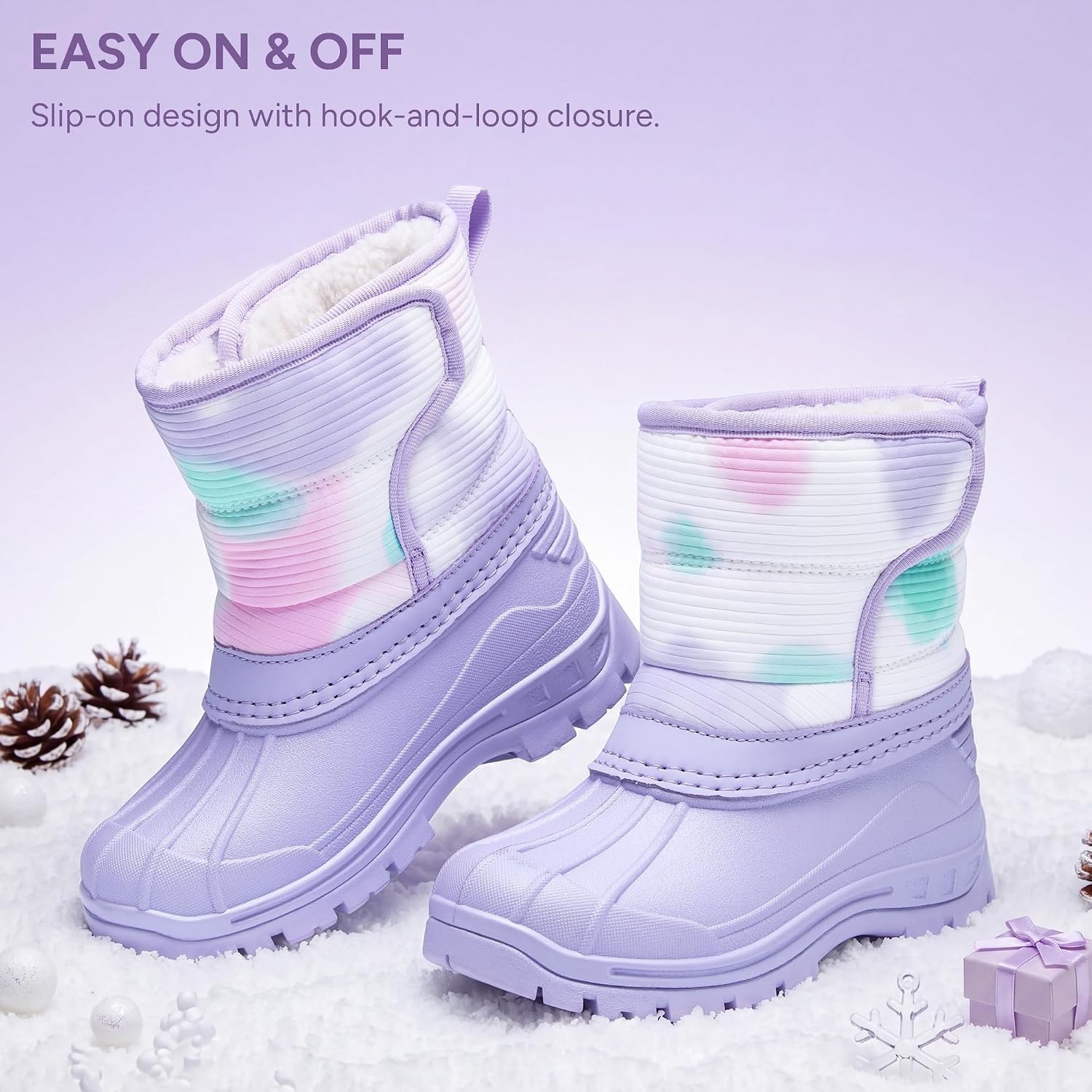 Stelle Girls Snow Boots Waterproof Easy-On Non-Slip Winter Boots(Tie Dye Lavender)