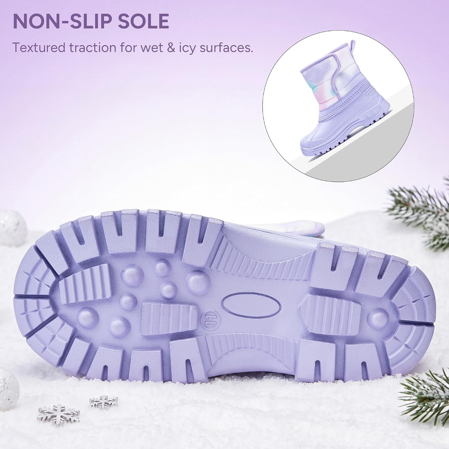 Stelle Girls Snow Boots Waterproof Easy-On Non-Slip Winter Boots(Tie Dye Lavender)