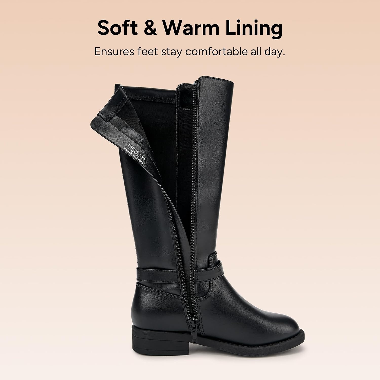 Stelle Girls Knee High Boots with Side Zipper Tall Boots(Black)