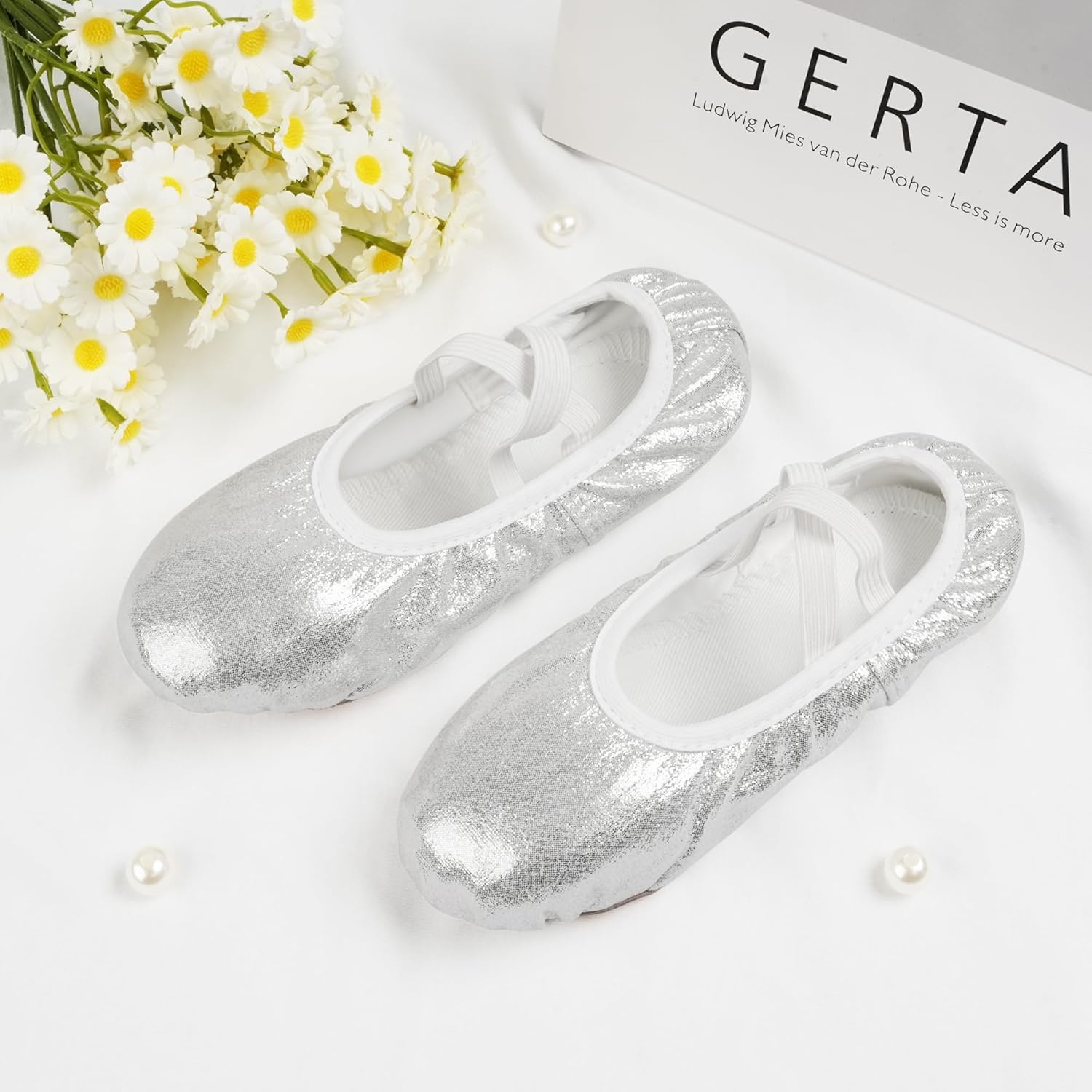 Stelle Ballet Shoes for Girls Glitter | Metallic Faux Leather Ballet Slippers Dance Shoes for Toddler/Little/Big Kids(Silver)