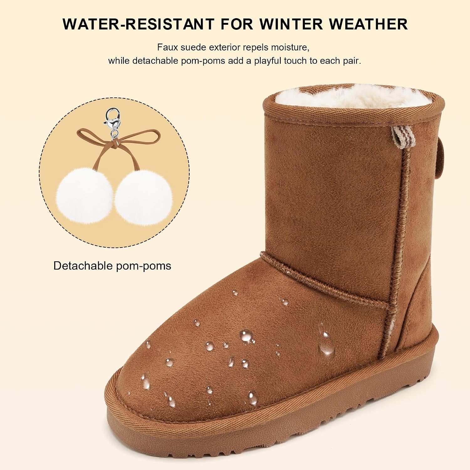Stelle Girls Boys Boots Kids Snow Winter Boots Outdoor Ankle Warm Slip On Faux Fur Lined Lightweight Shoes(Toddler/Little Kids/Big Kids)(Chestnut)