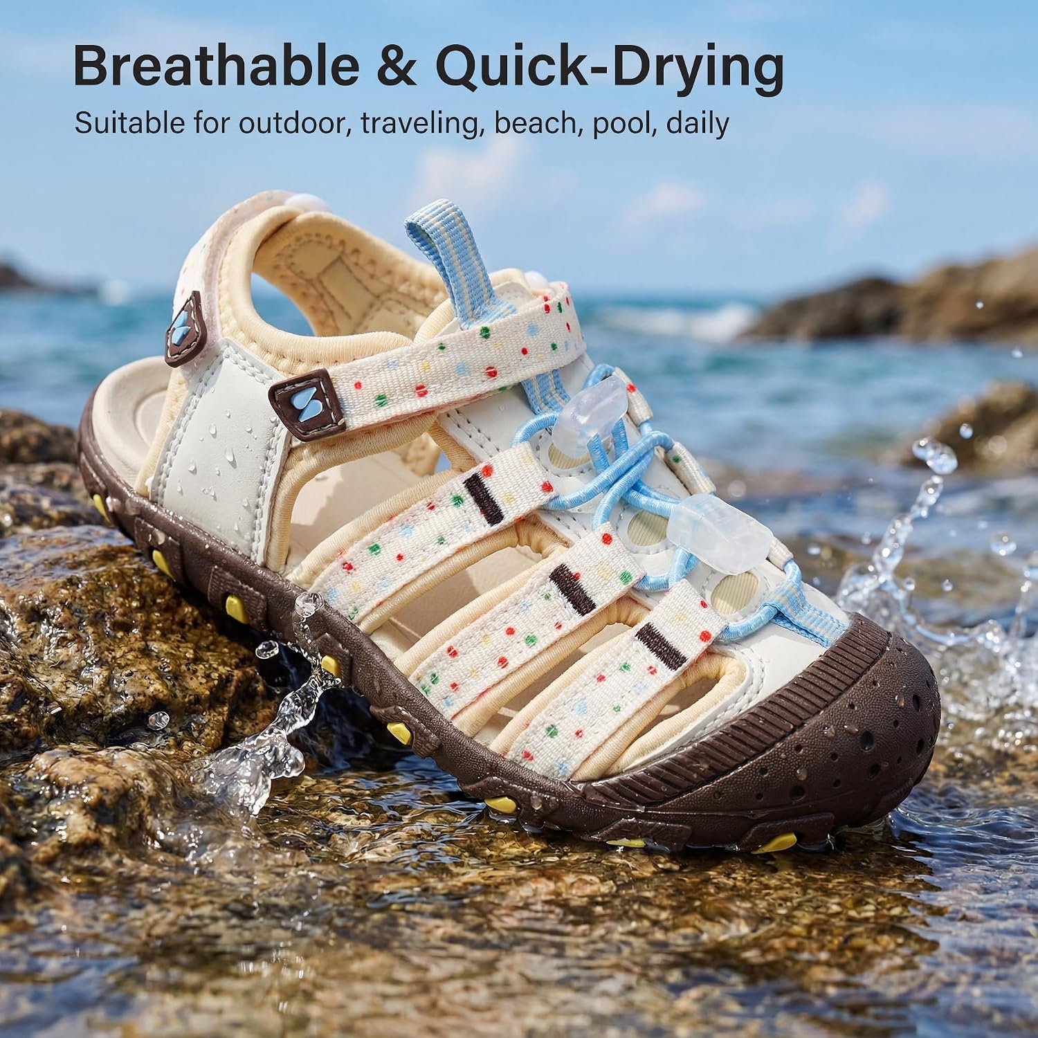 Stelle Girls Closed-Toe Water Hiking Beach Outdoor Sport Sandals | Adjustable Hook-and-Loop Straps Boys & Girls Athletic Shoes Summer Everyday Wear Quick-Drying Materials Toddler to Big Kids(Confetti Cake)