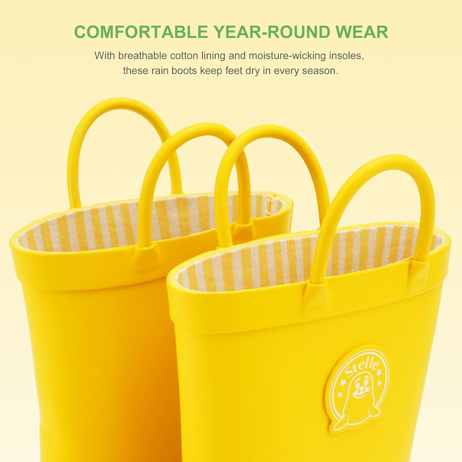 Stelle Kids Rain Boots for Boys Girls Outdoor Play and Rainy Days(Yellow)