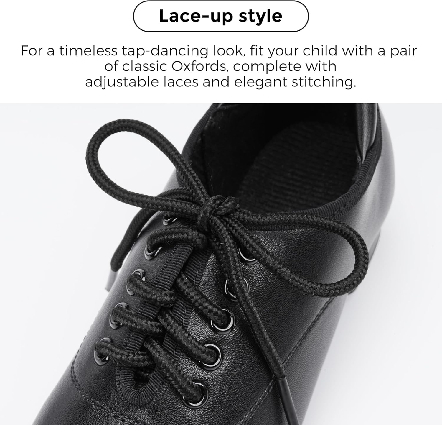 Stelle Tap Shoes for Girls Boys Lace Up PU Leather Dance Shoes for Little Kid/Big Kid(Black)
