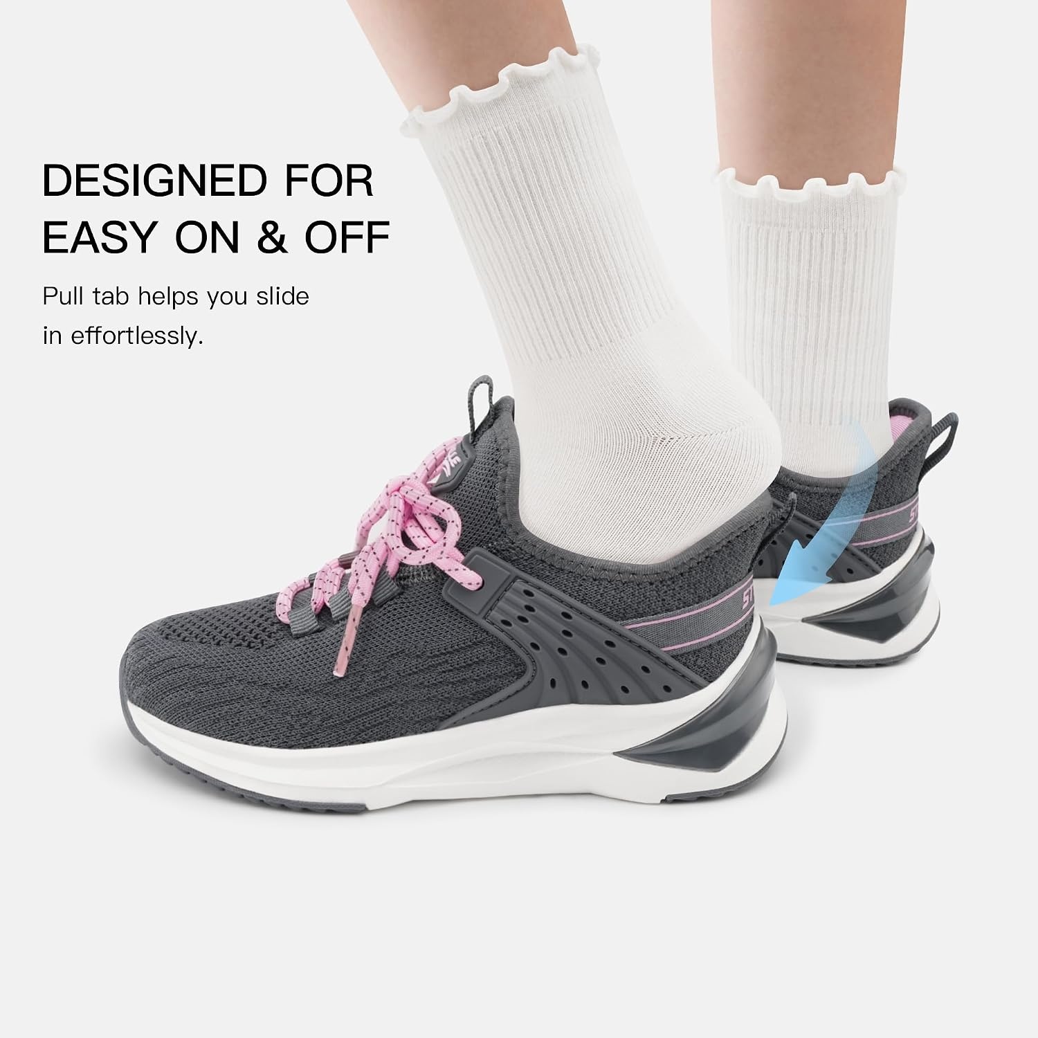 Stelle Girls Tennis Shoes Slip-on Kids Sneakers Lightweight Running Shoe Boys Walking Athletic Flats for Little/Big Kids(Charcoal)