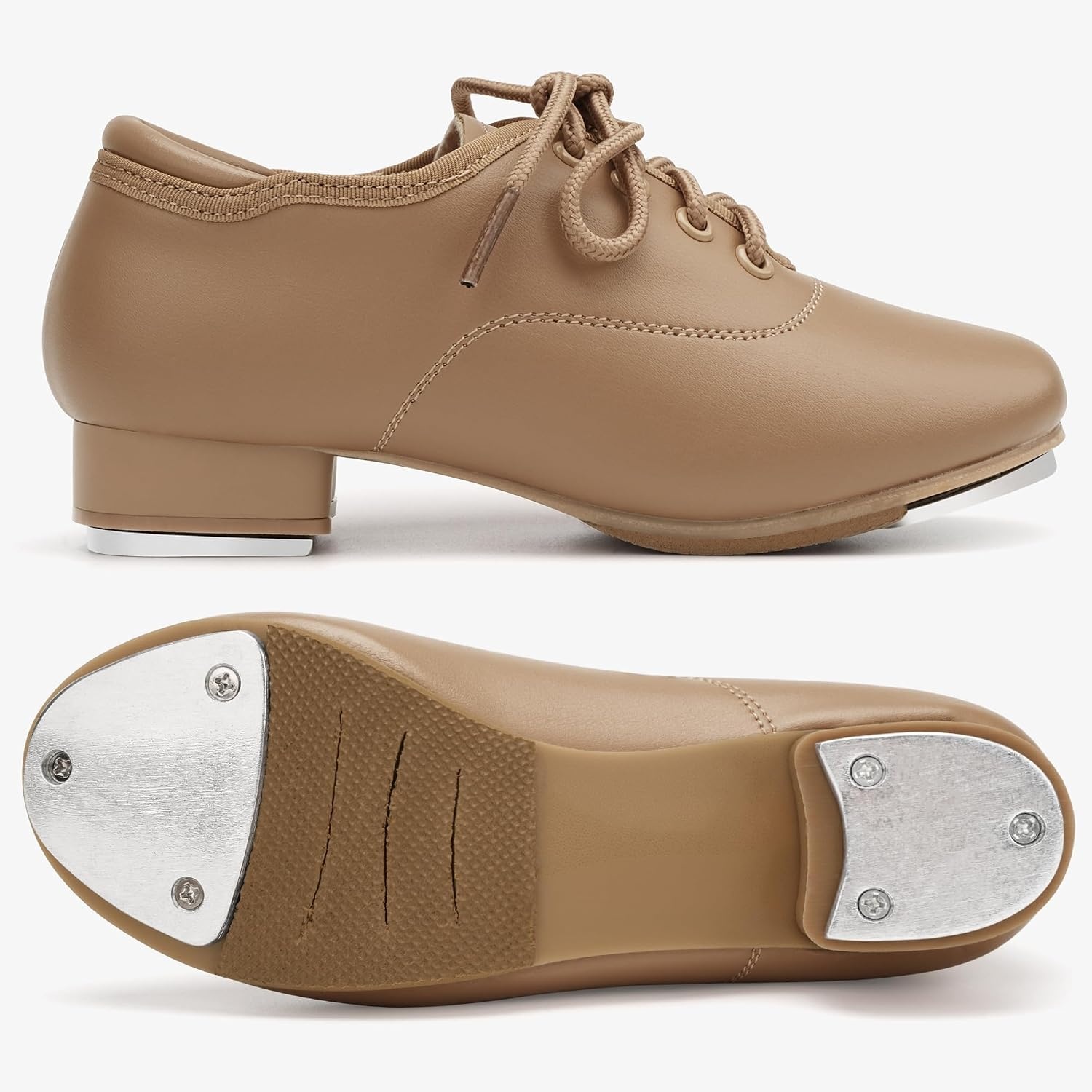 Stelle Lace-Up Kids Tap Shoes Dance Shoes for Girls | Elegant scalloped design,Hidden hook-and-loop closure,Strap with faux buckle,Mary Jane style,Cushioned comfort(Tan)
