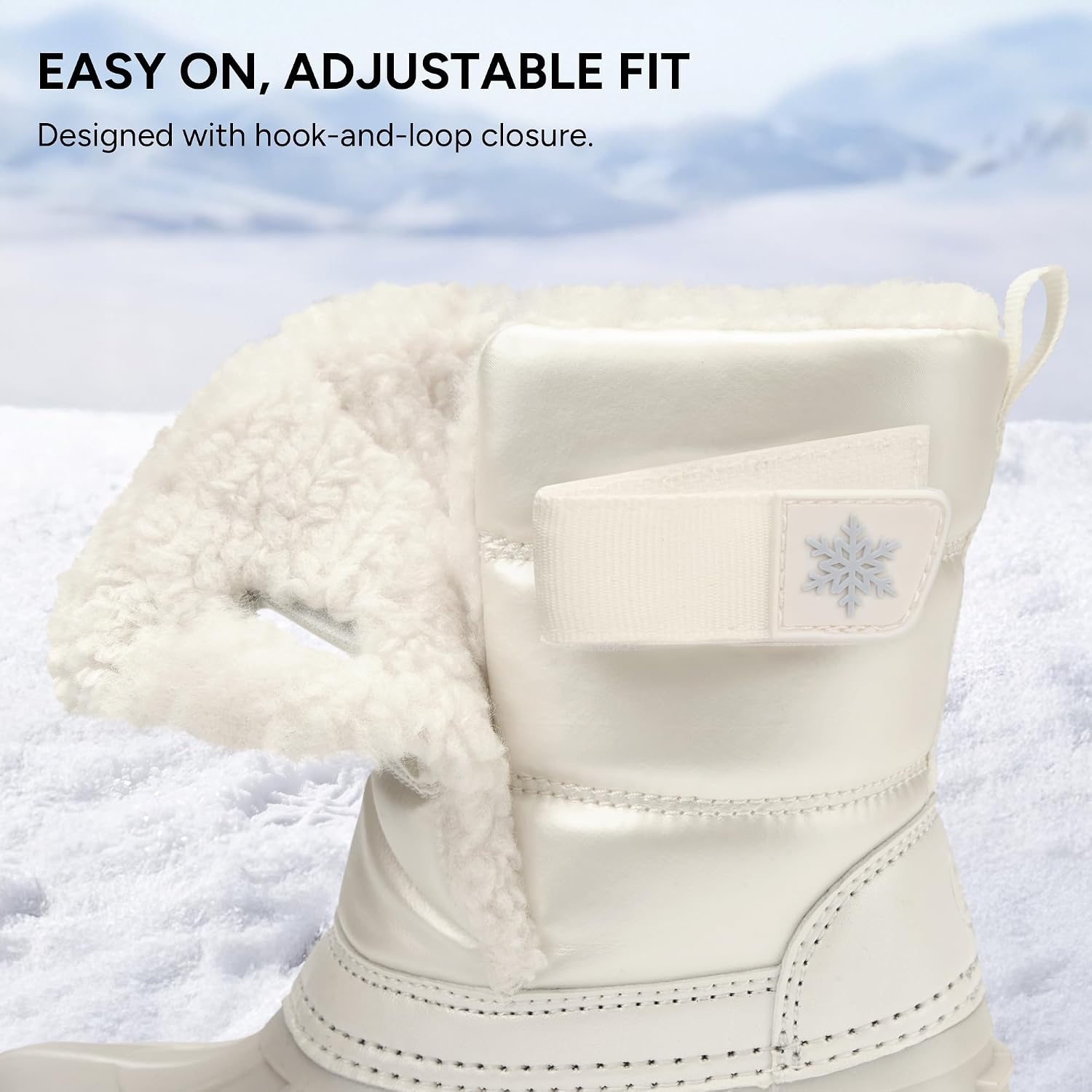 Stelle Kids Snow Boots with hook&loop Girls Boys Winter Warm Boots(White)