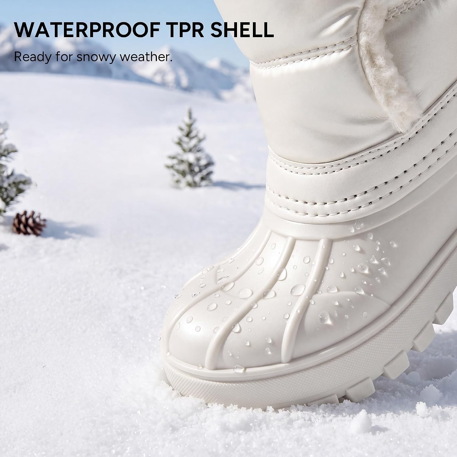 Stelle Kids Snow Boots with hook&loop Girls Boys Winter Warm Boots(White)