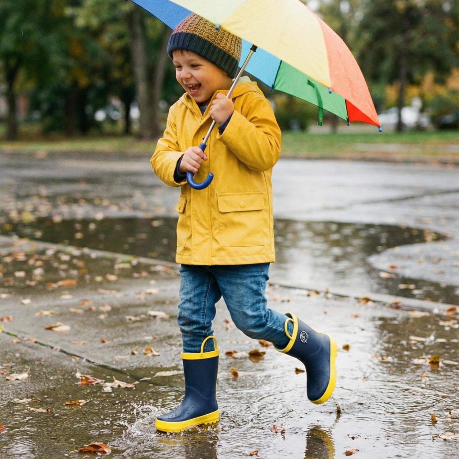 Stelle Kids Rain Boots for Boys Girls Outdoor Play and Rainy Days | Natural Rubber Waterproof Design Non-Slip Sole Easy On Handles All-Weather Wear Mud Garden School Toddler to Big Kids(Navy)
