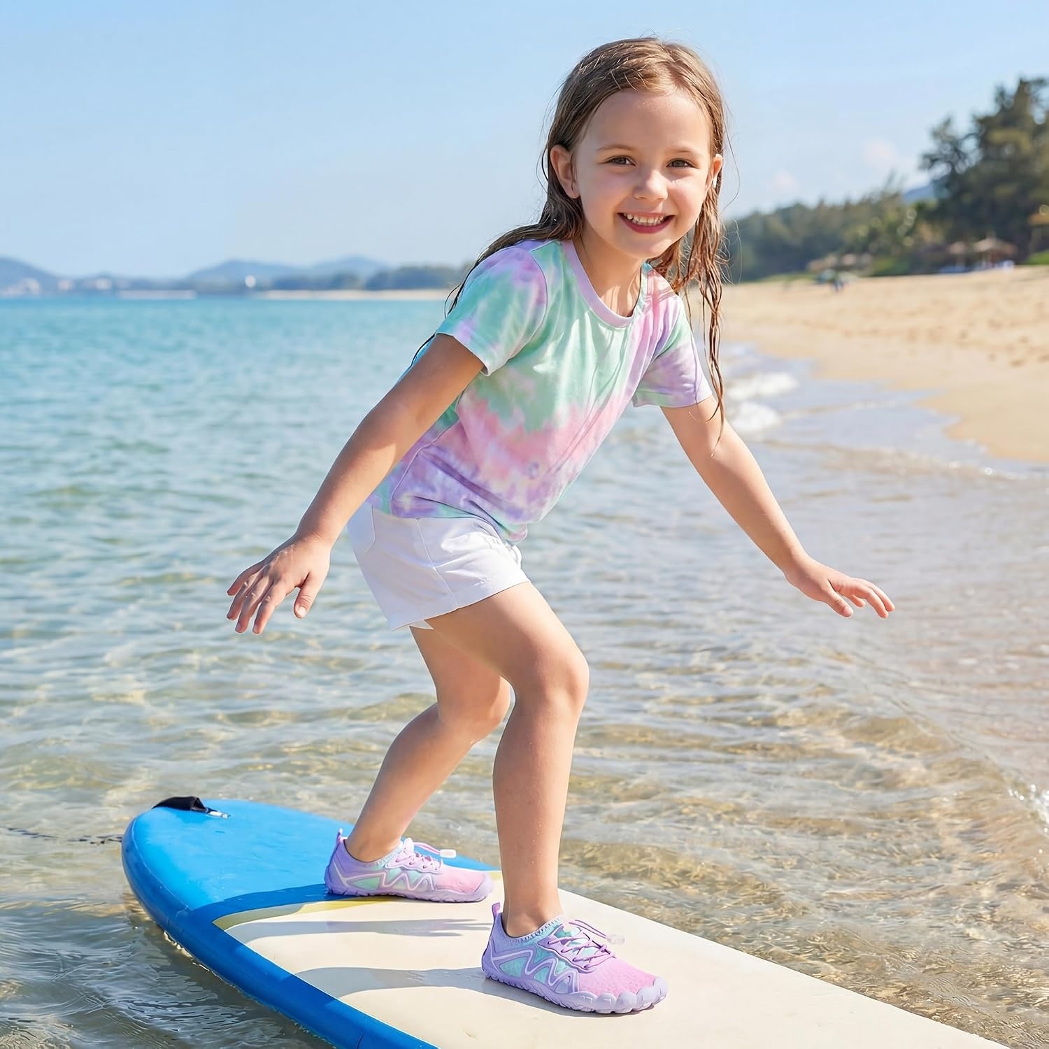 Stelle Kids Water Shoes Quick Dry Barefoot Drawstring | Perforated Sole for Quick Drainage with Drawstring Closure for Boys and Girls,Beach,Pool and Hiking,Toddler to Big Kid(Mermaid Ombre)