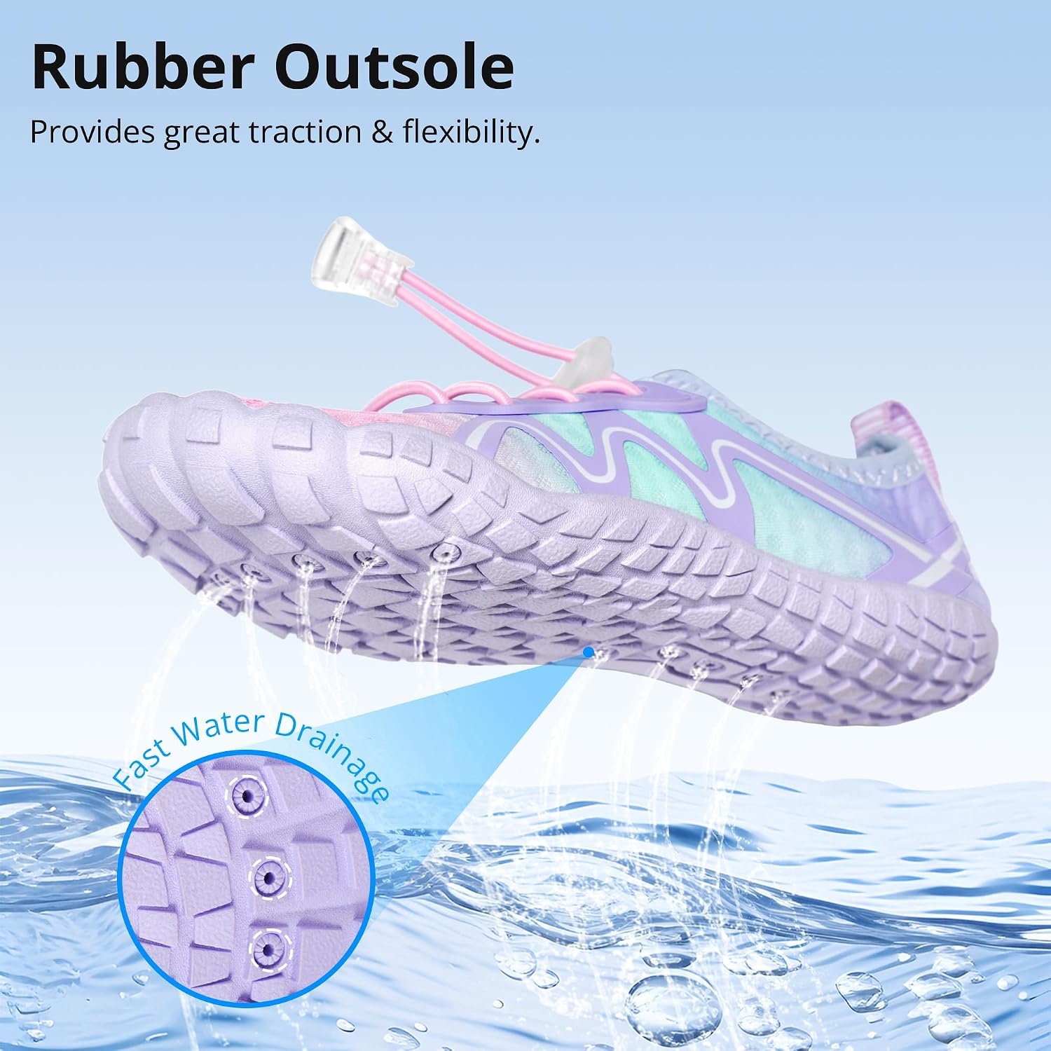 Stelle Kids Water Shoes Quick Dry Barefoot Drawstring | Perforated Sole for Quick Drainage with Drawstring Closure for Boys and Girls,Beach,Pool and Hiking,Toddler to Big Kid(Mermaid Ombre)