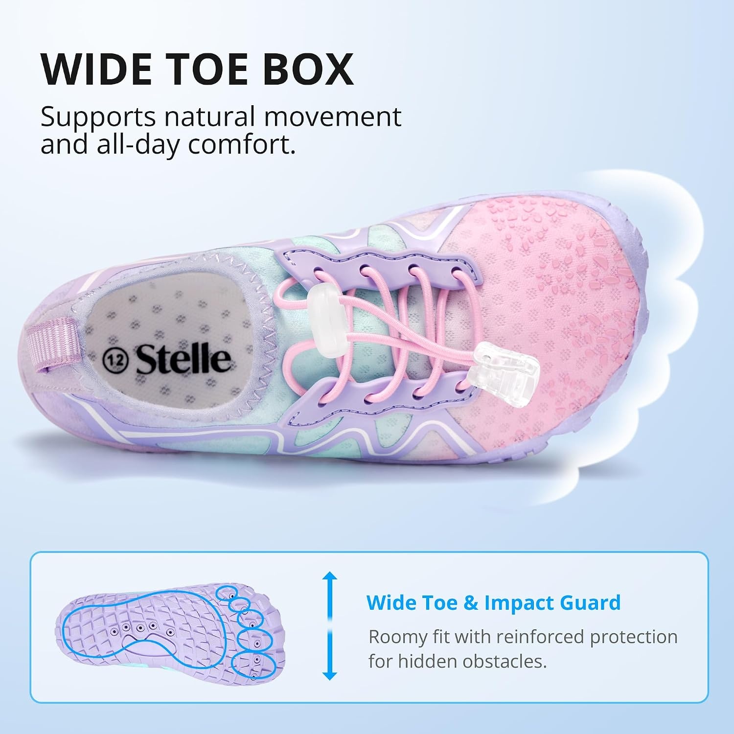 Stelle Kids Water Shoes Quick Dry Barefoot Drawstring | Perforated Sole for Quick Drainage with Drawstring Closure for Boys and Girls,Beach,Pool and Hiking,Toddler to Big Kid(Mermaid Ombre)