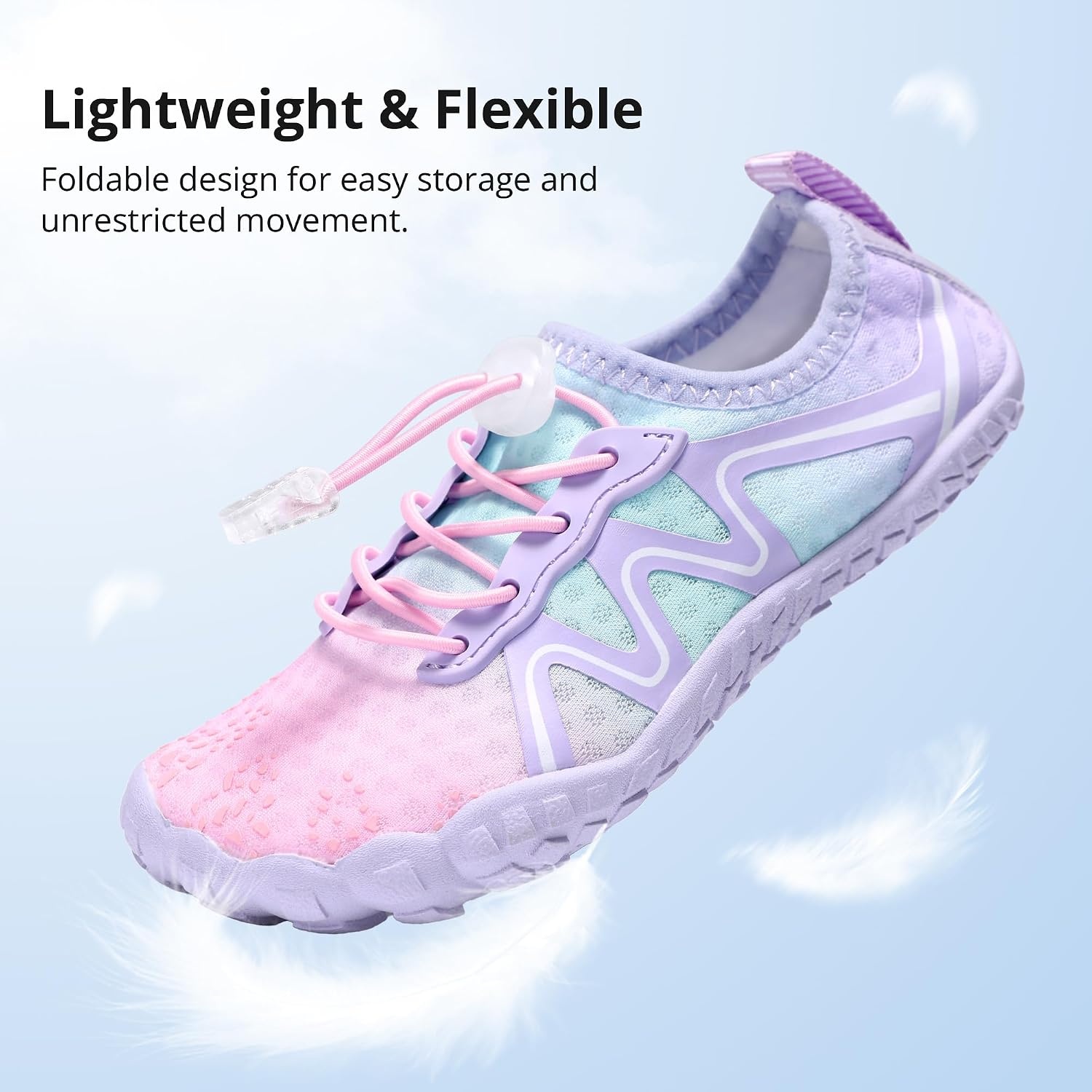 Stelle Kids Water Shoes Quick Dry Barefoot Drawstring | Perforated Sole for Quick Drainage with Drawstring Closure for Boys and Girls,Beach,Pool and Hiking,Toddler to Big Kid(Mermaid Ombre)