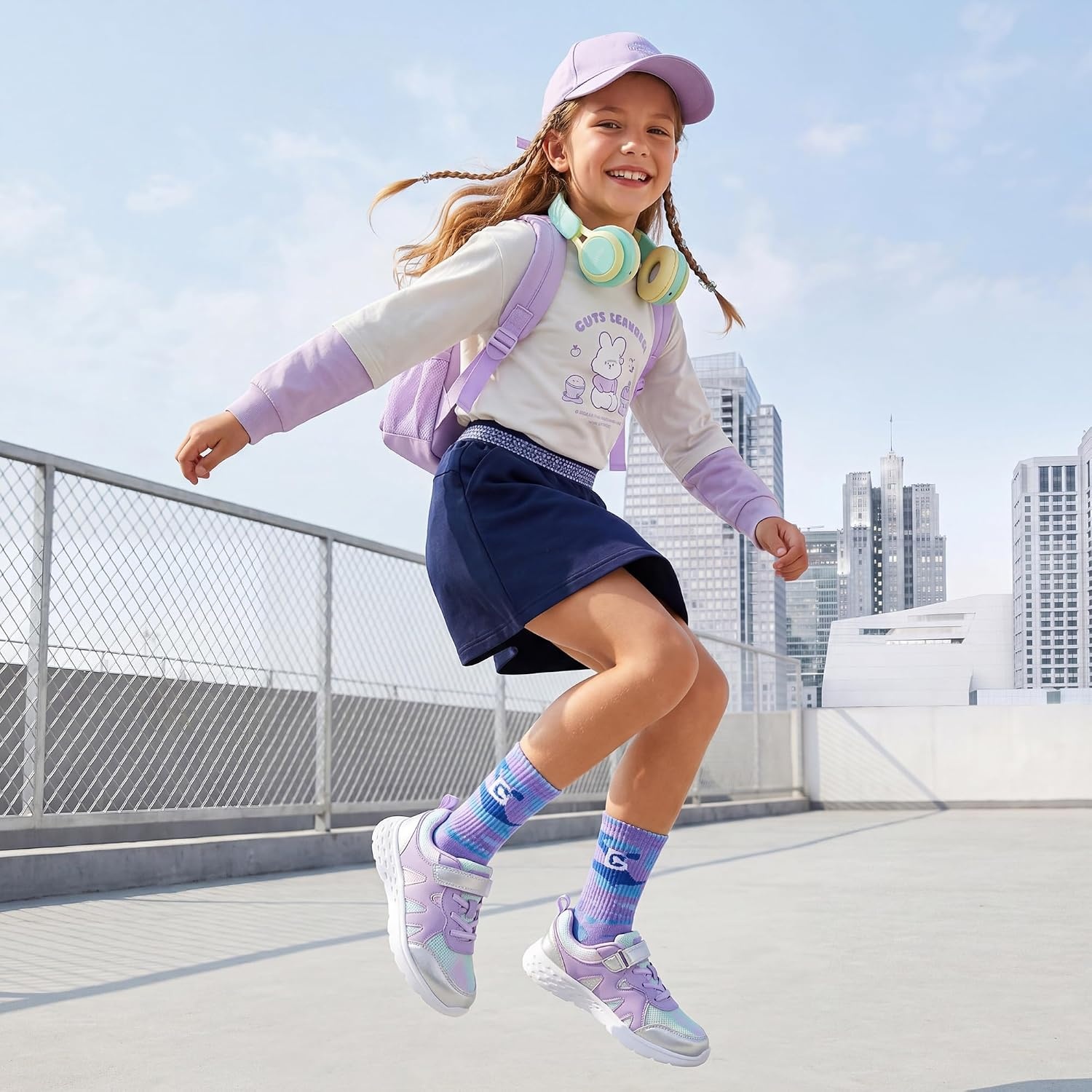 Stelle Girls Sneakers Kids Tennis Shoes with Non-Slip Sole Lightweight Breathable Athletic Sports Running Shoes for Toddler/Little Kid/Big Kid(Galactic Sherbet)