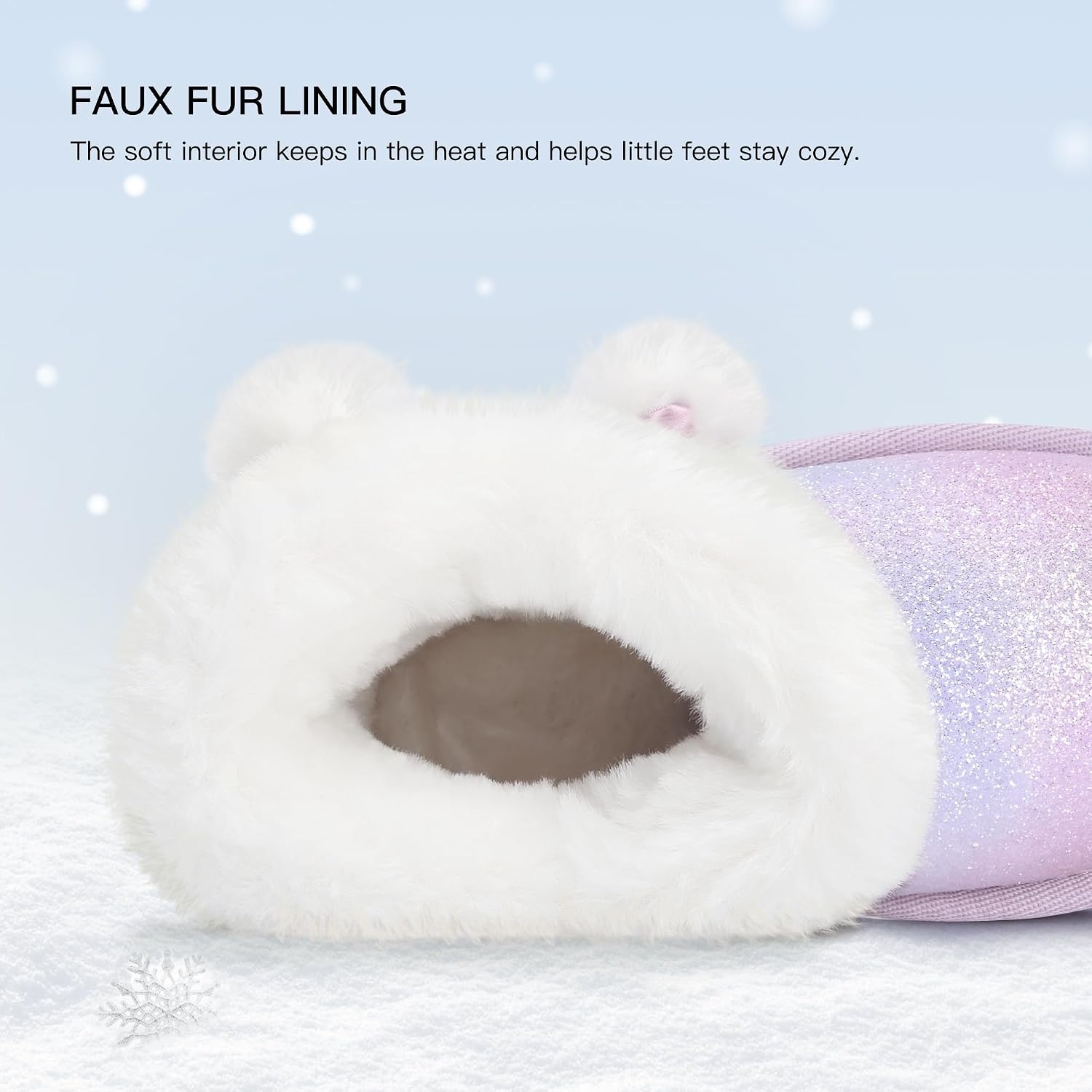 Stelle Girls Winter Boots Fuzzy Snow Boots for Kids | Faux Fur Lined, Cozy & Lightweight, Faux Suede Upper, Easy Pull-On, Non-Slip TPR Outsole, Warm Winter Boots(Dream Frost)