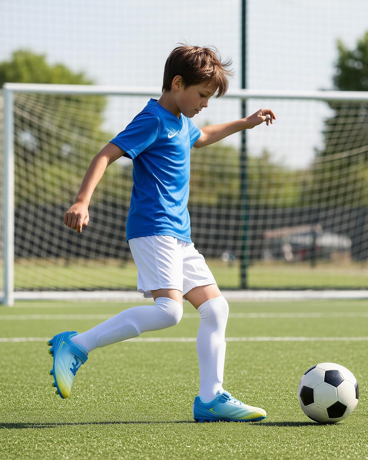 Stelle Kids Girls Soccer Cleats for Training Matches Outdoor Play | Firm Ground Lightweight Upper Secure Lace-Up Fit Breathable Lining Cushioned Collar Baseball&Softball Little to Big Kids(Solar Tide)