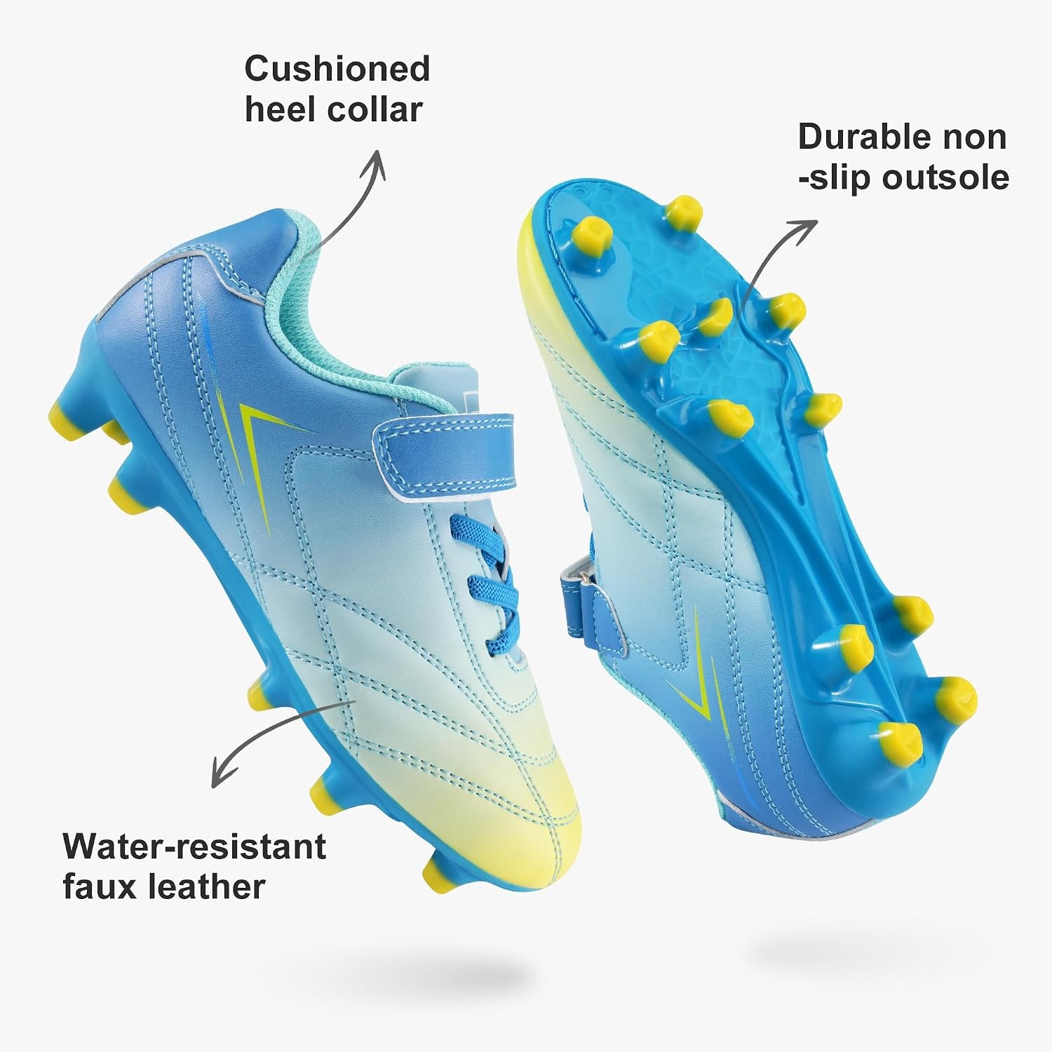 Stelle Kids Girls Soccer Cleats for Training Matches Outdoor Play | Firm Ground Lightweight Upper Secure Lace-Up Fit Breathable Lining Cushioned Collar Baseball&Softball Little to Big Kids(Solar Tide)