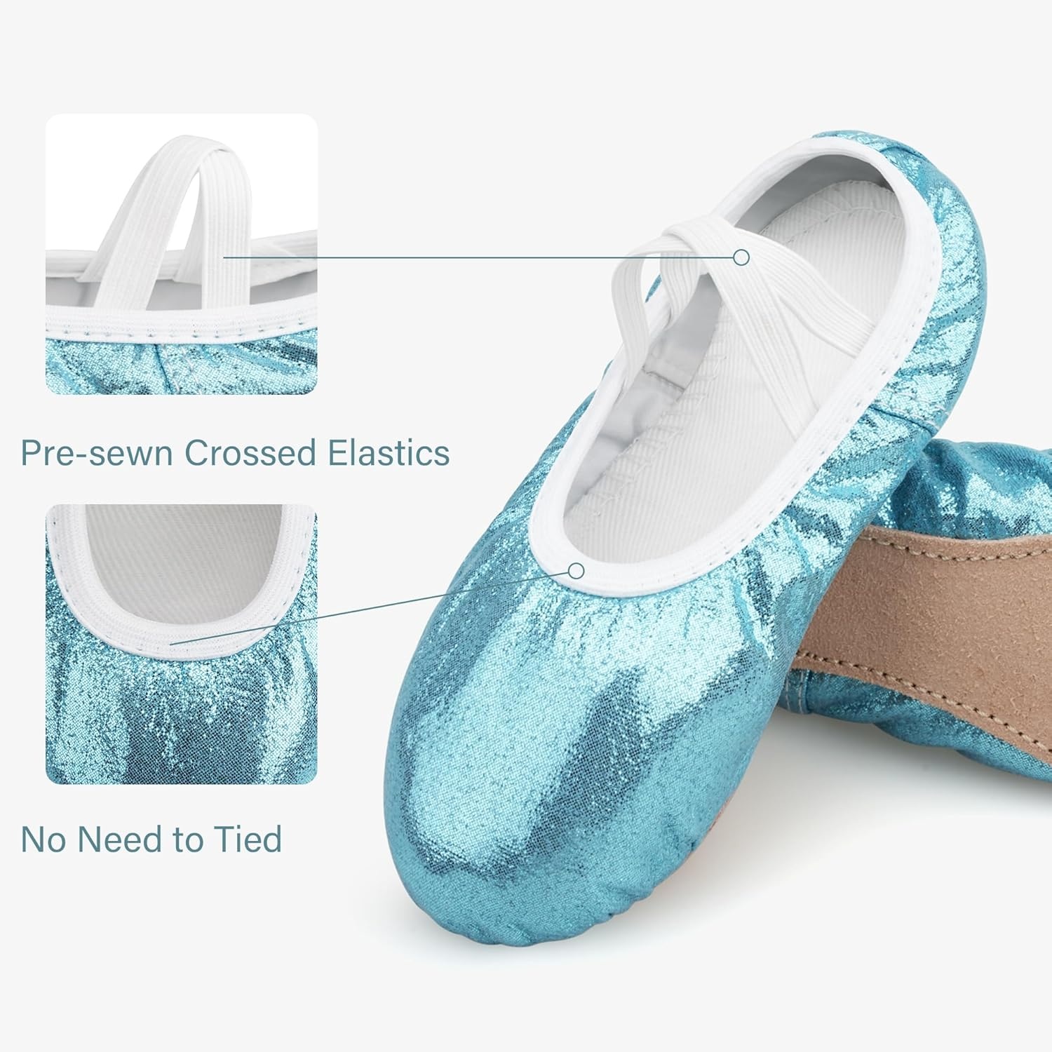 Stelle Ballet Shoes for Girls Glitter | Metallic Faux Leather Ballet Slippers Dance Shoes for Toddler/Little/Big Kids(Blue)